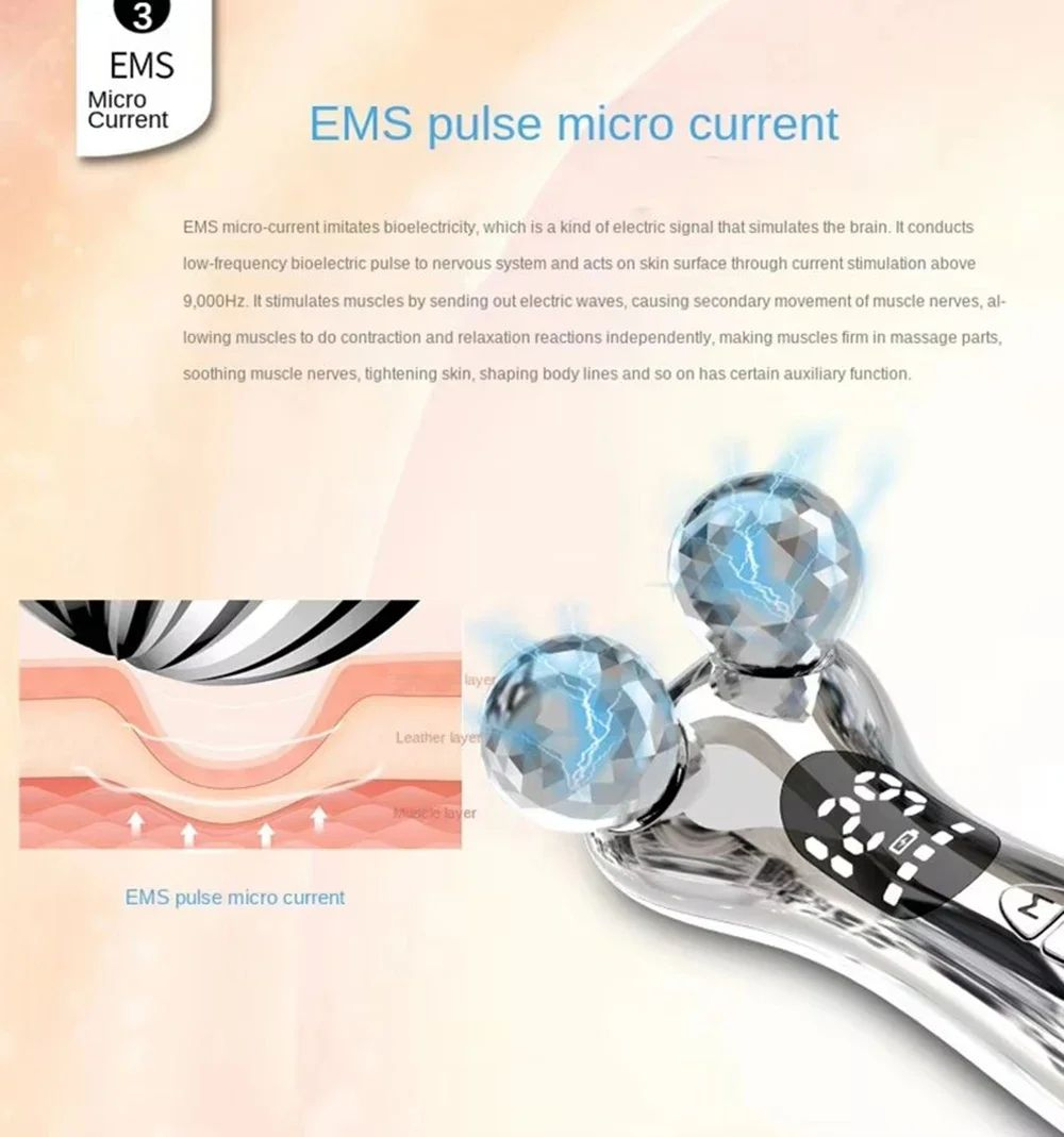 Electric Microcurrent Facial Roller With LED Display 8