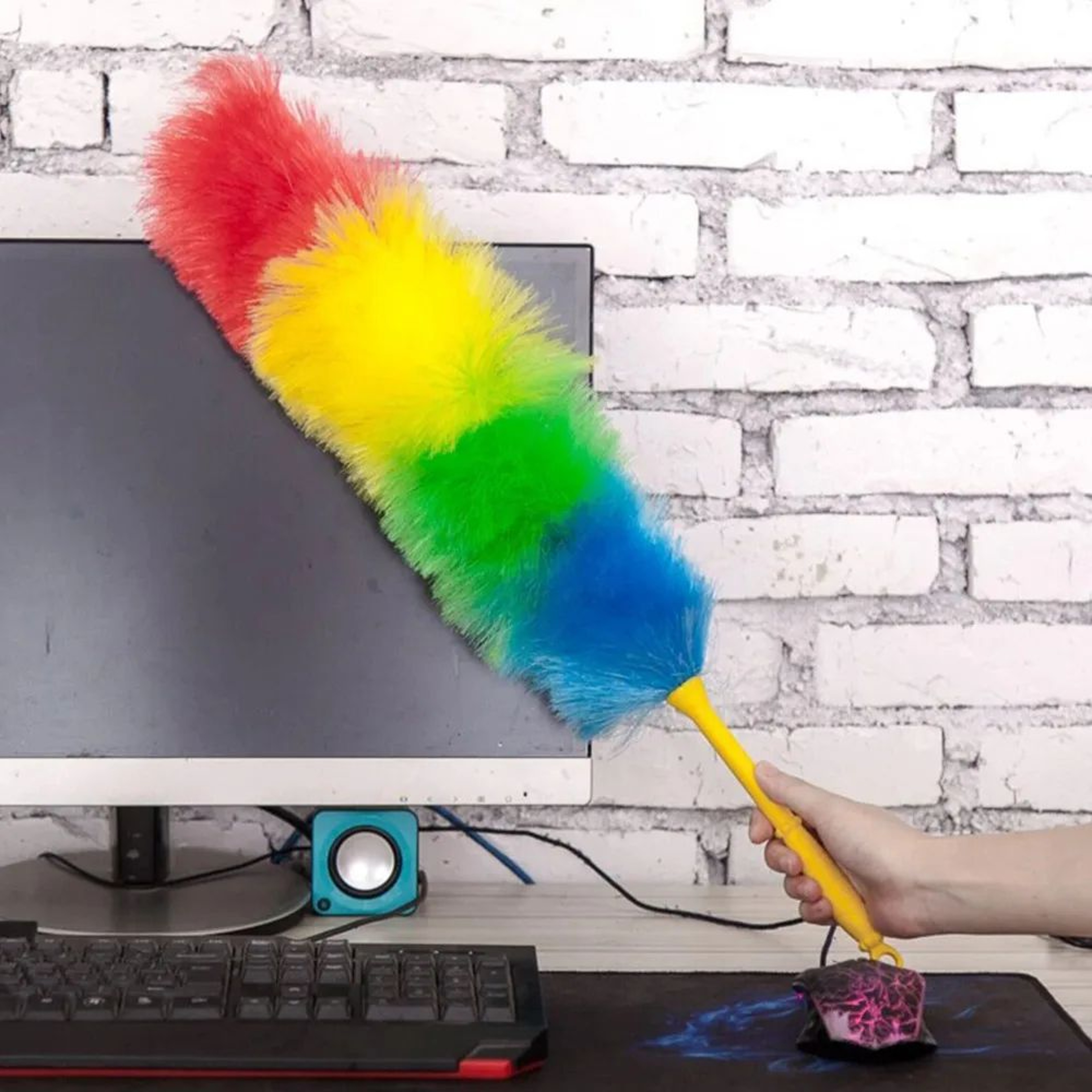 Rainbow Feather Duster With Bendable Handle For Easy Cleaning 8