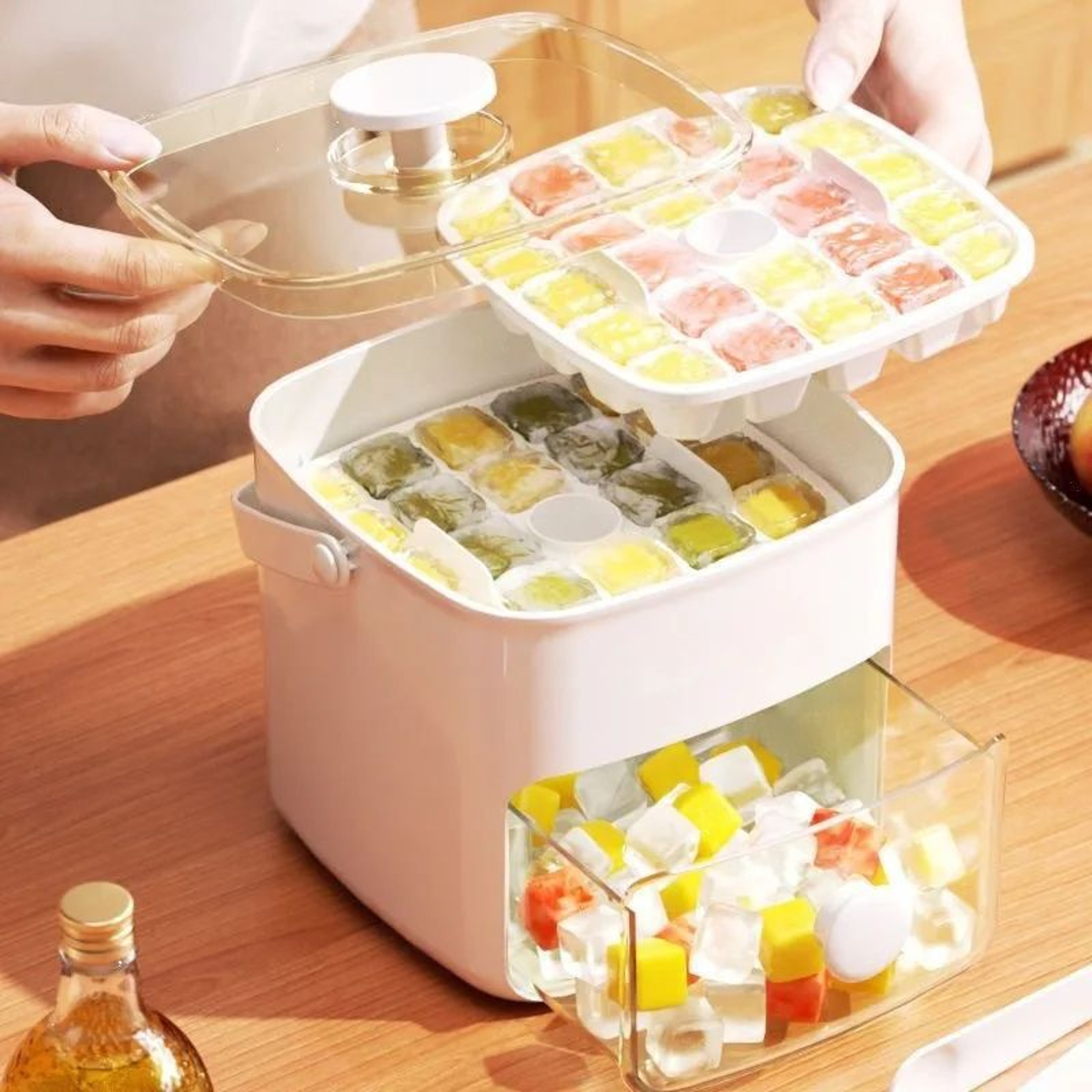 48 Grid Double Layer Ice Cube Tray With Storage Bin 0