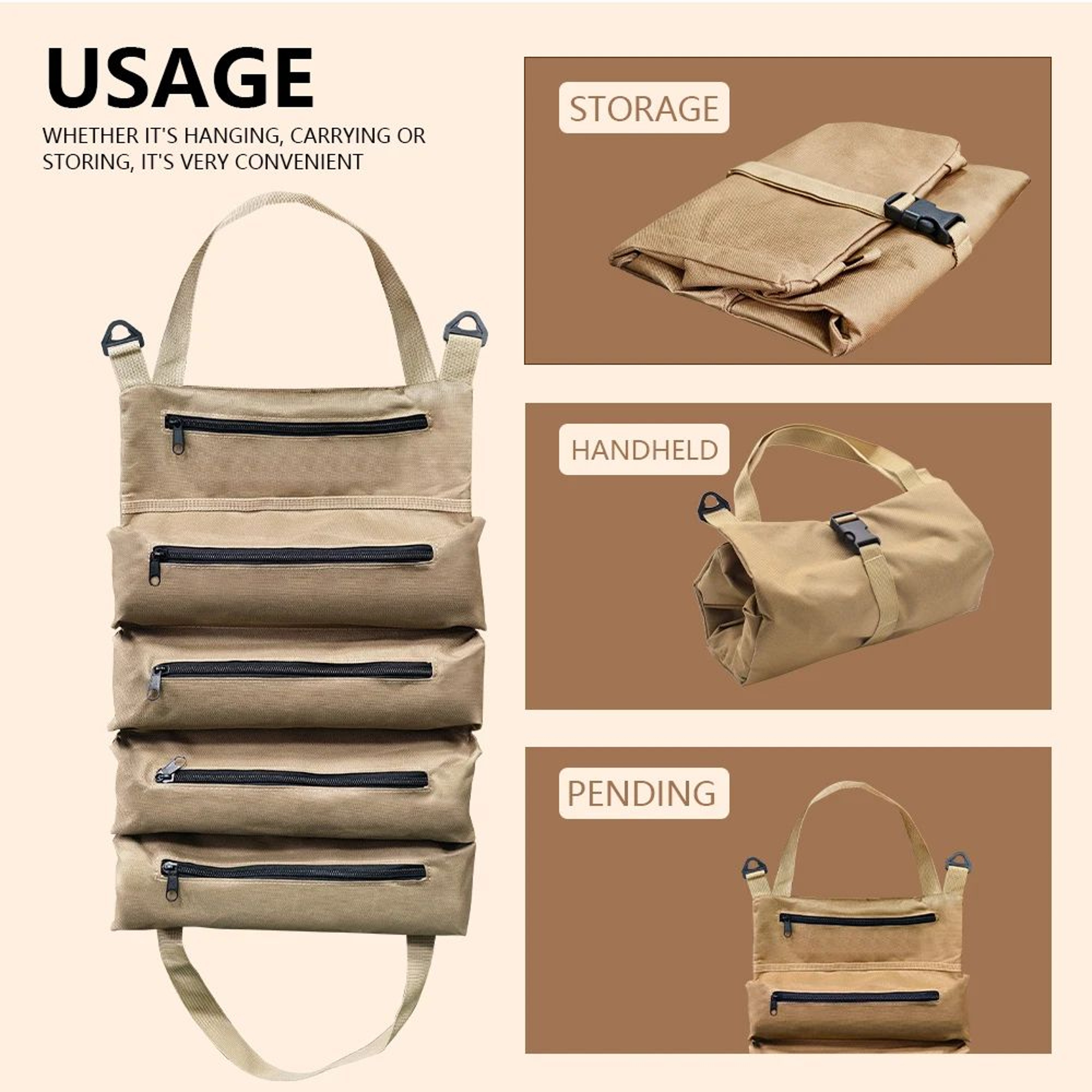 Heavy Duty Roll Up Tool Storage Bag With Detachable Pouches 0