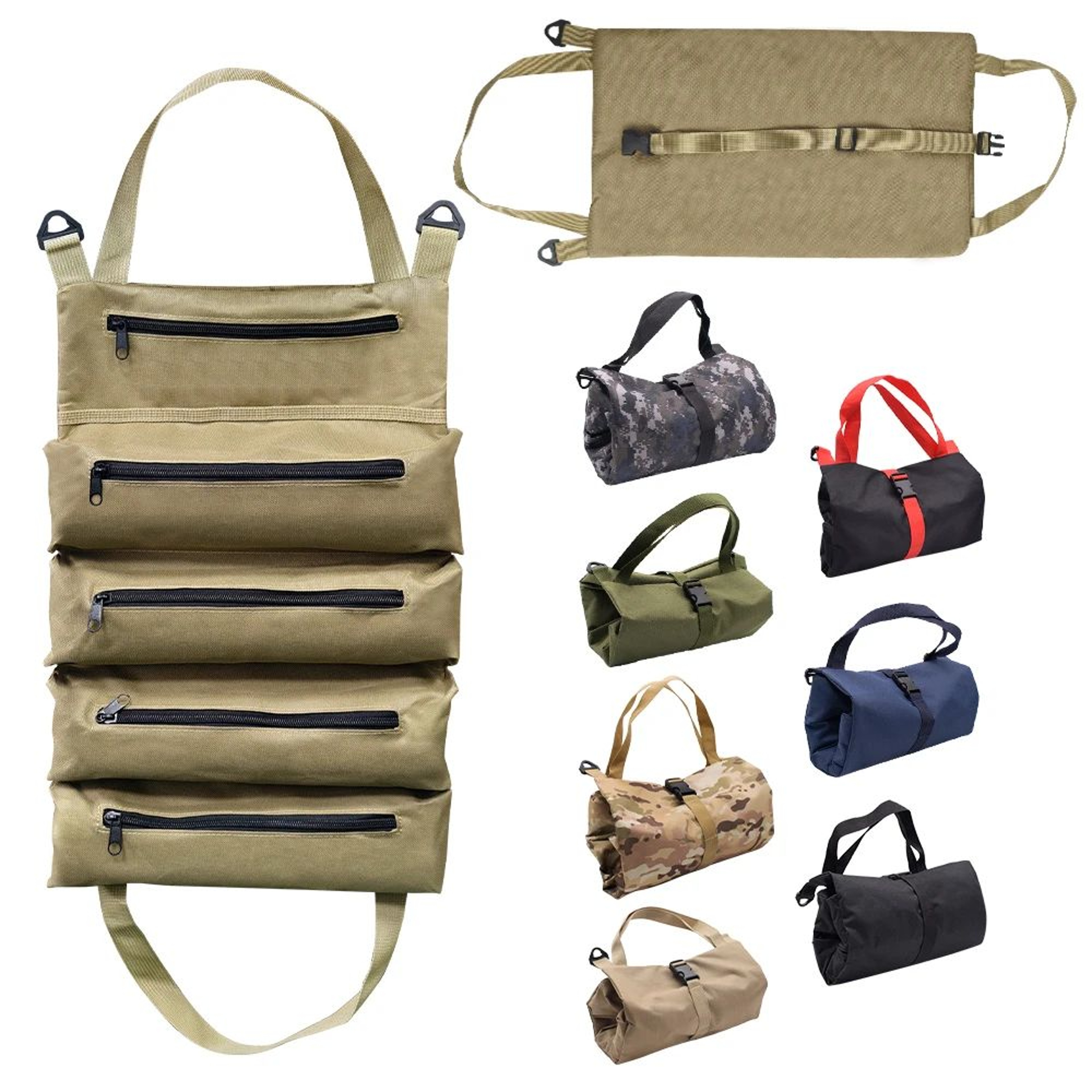 Heavy Duty Roll Up Tool Storage Bag With Detachable Pouches 4
