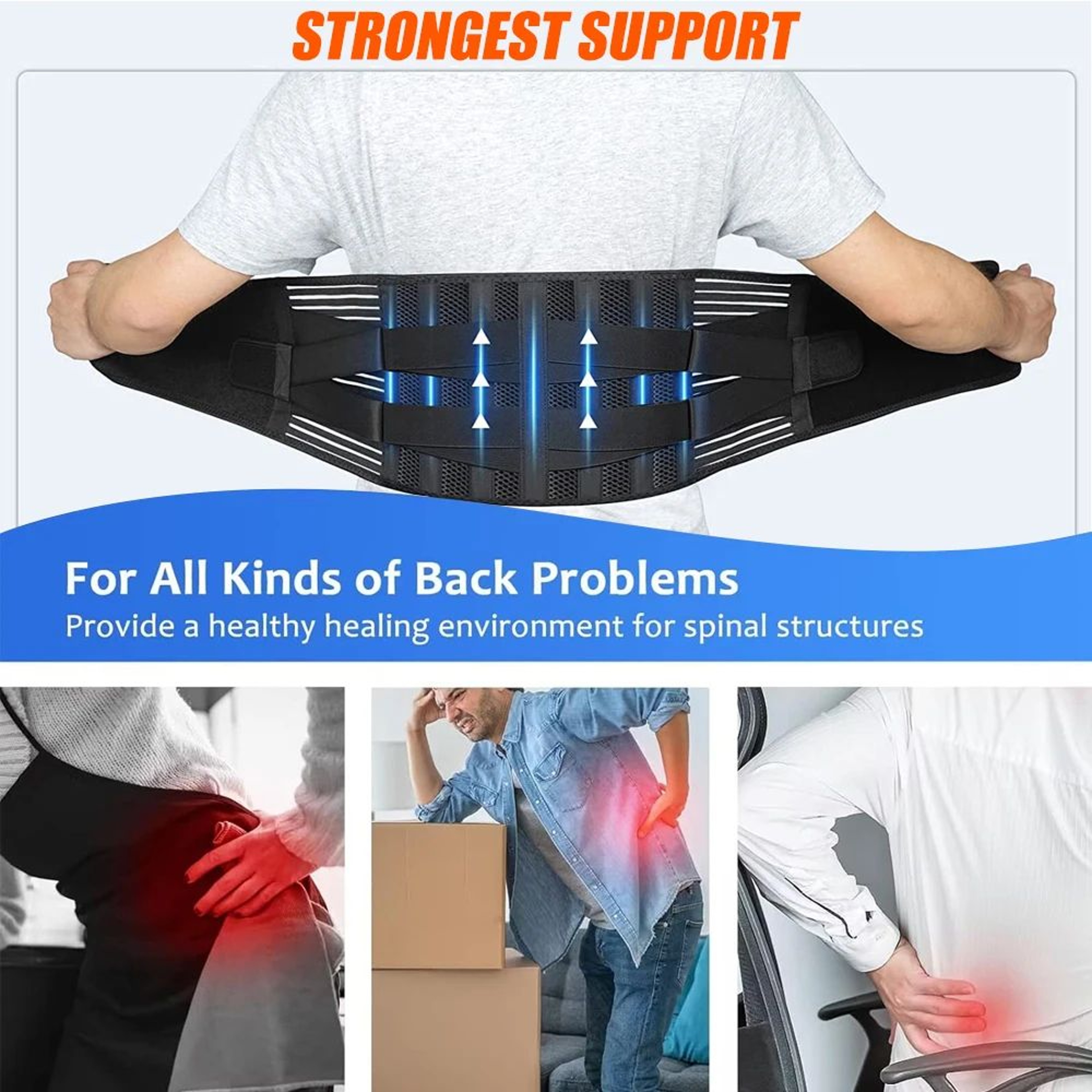 Breathable Lumbar Back Brace With Adjustable Support Straps 12