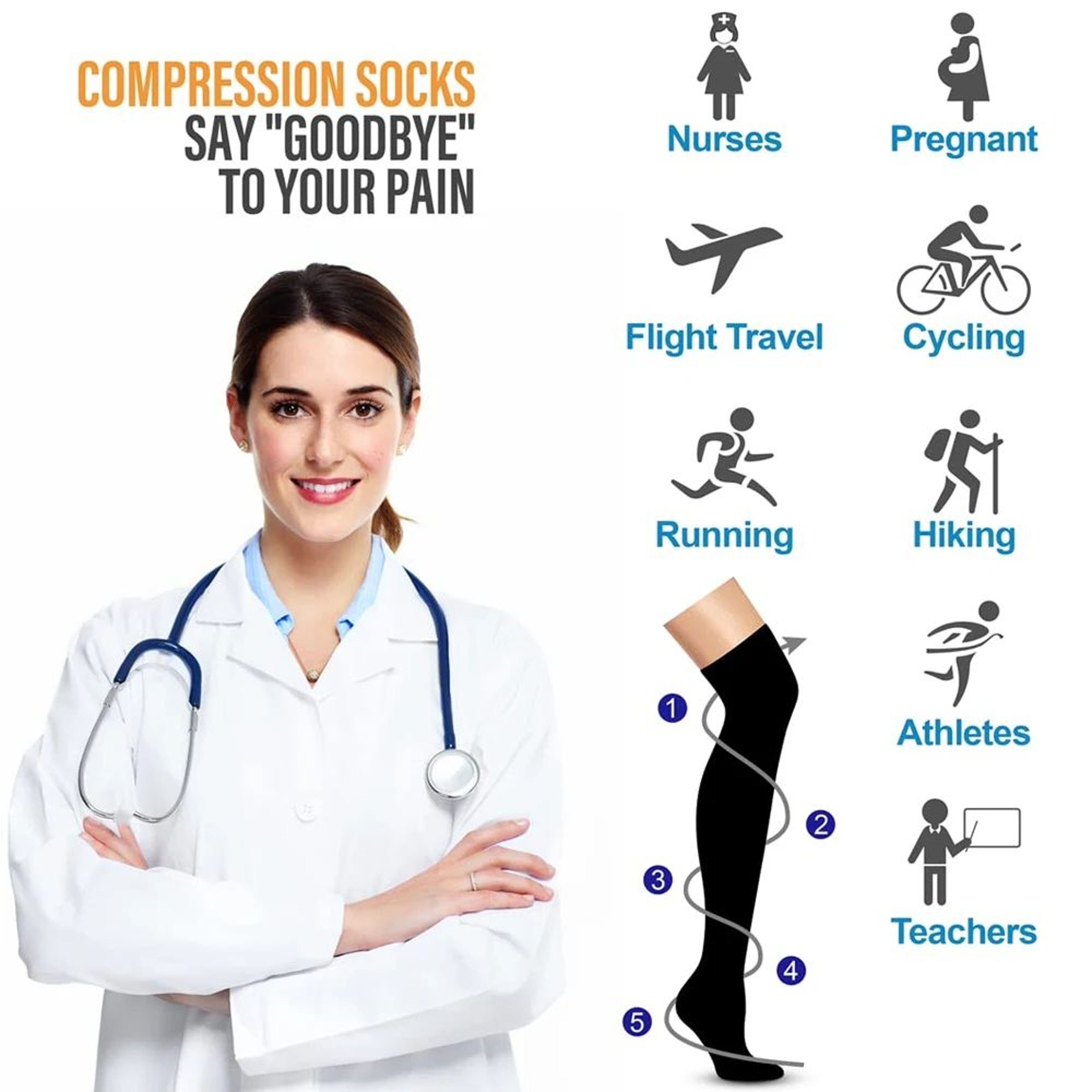 20 To 30 MmHg Thigh High Compression Socks With Silicone Grip 4
