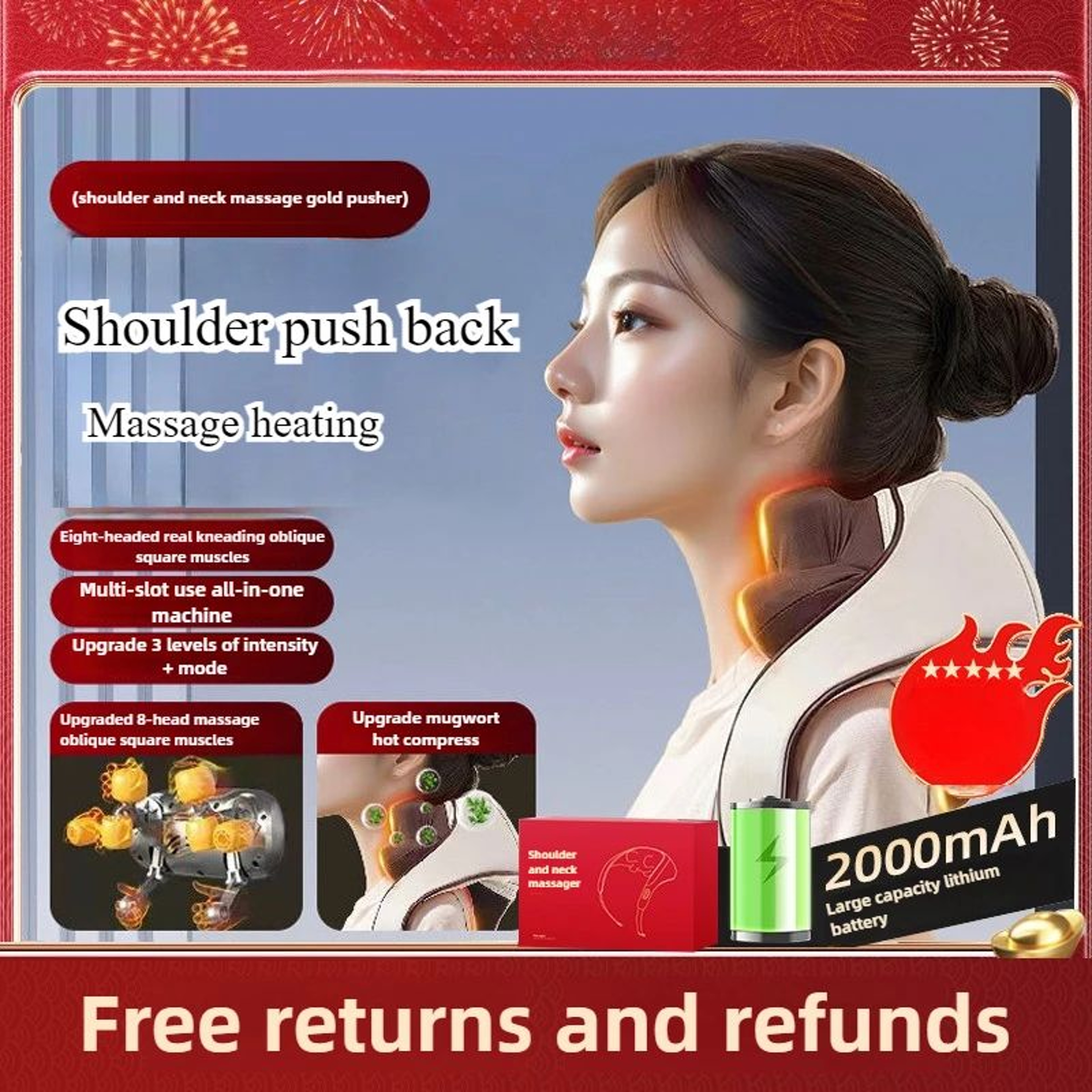 Wireless 8 Head Neck And Shoulder Massager With Heat 6