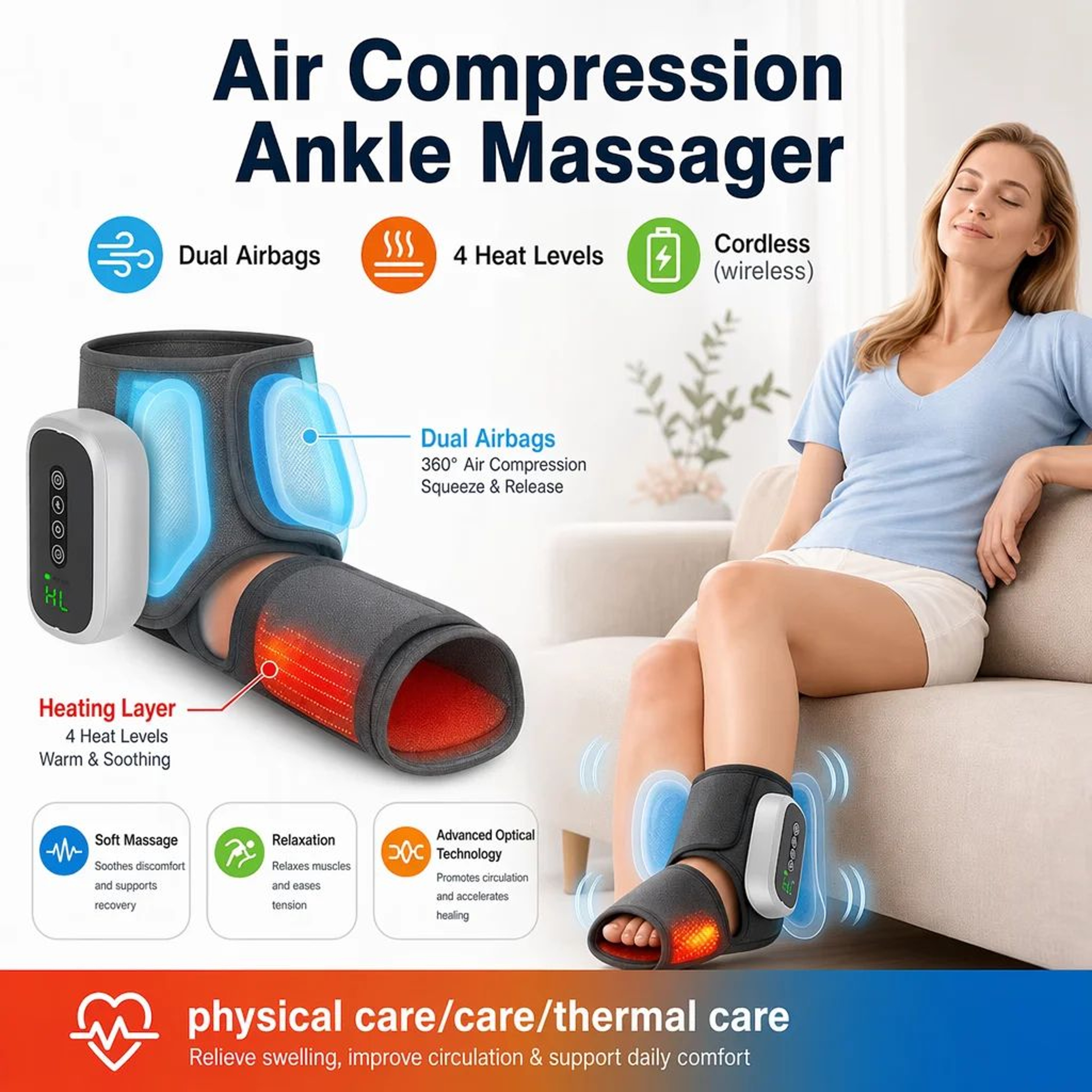 Cordless Ankle Air Compression Massager With Heat And Rechargeable Wrap 0