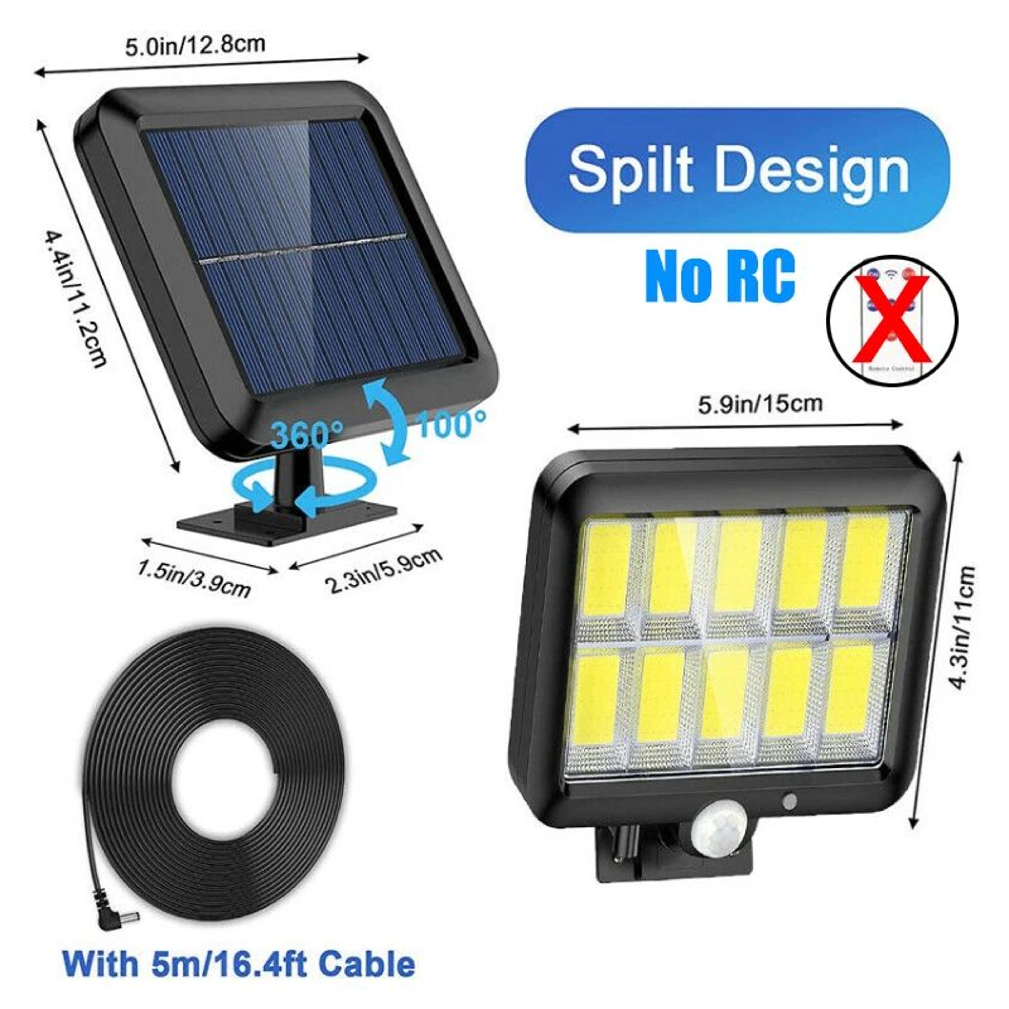 160 COB Solar Motion Sensor Split Wall Light Waterproof Outdoor Security Lamp 9