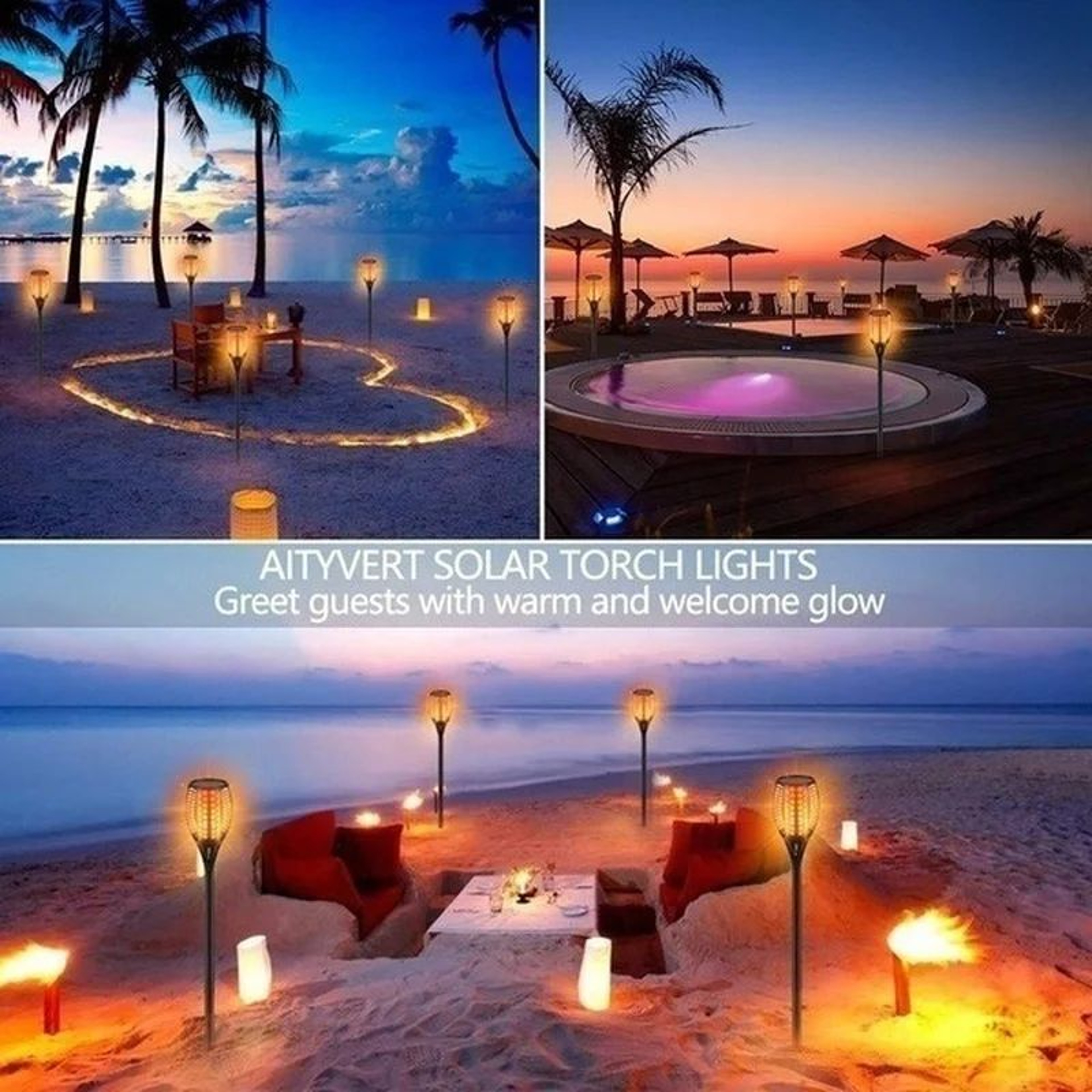 Solar Flame Torch Lights Waterproof Flickering LED Garden Path Lights Set 8