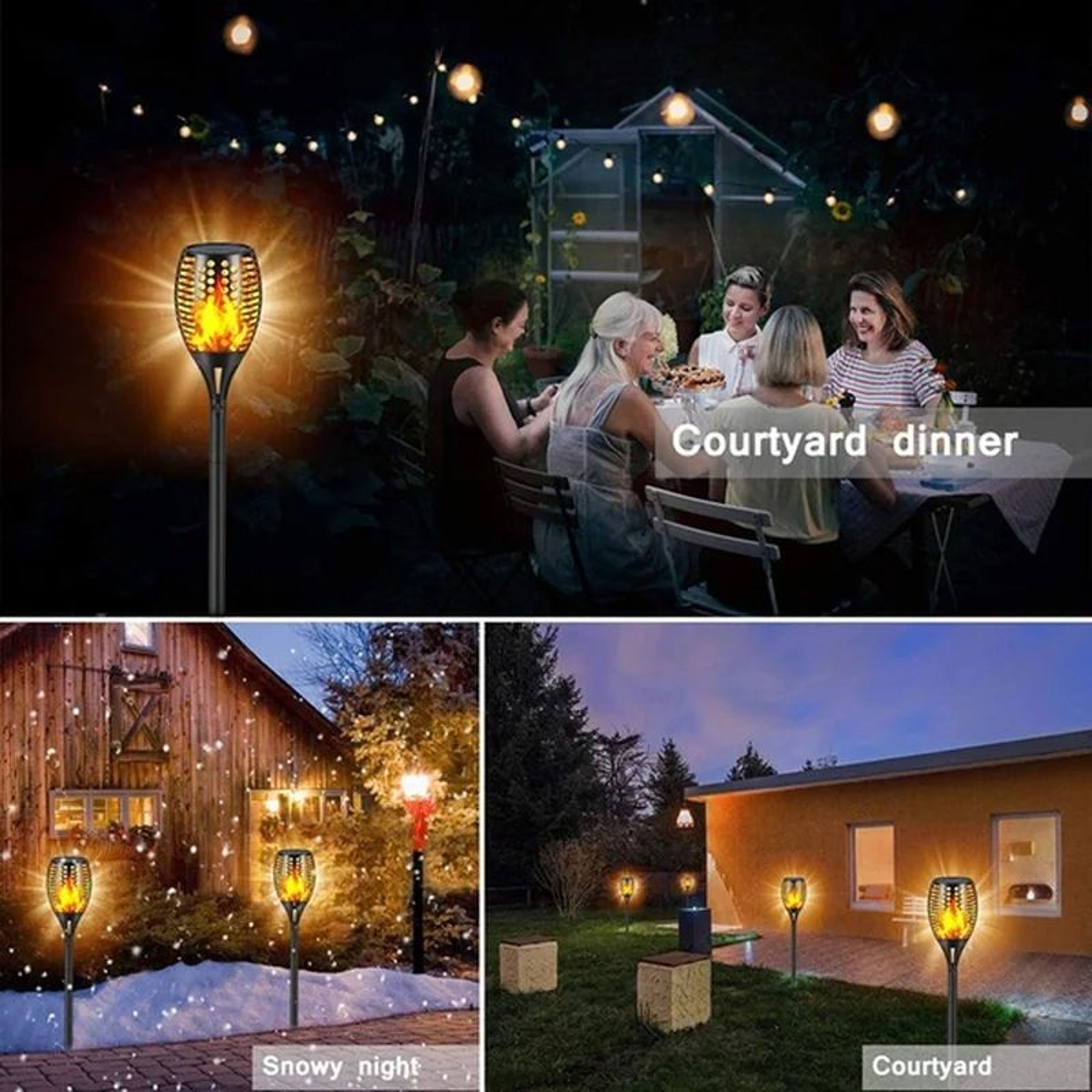 Solar Flame Torch Lights Waterproof Flickering LED Garden Path Lights Set 9