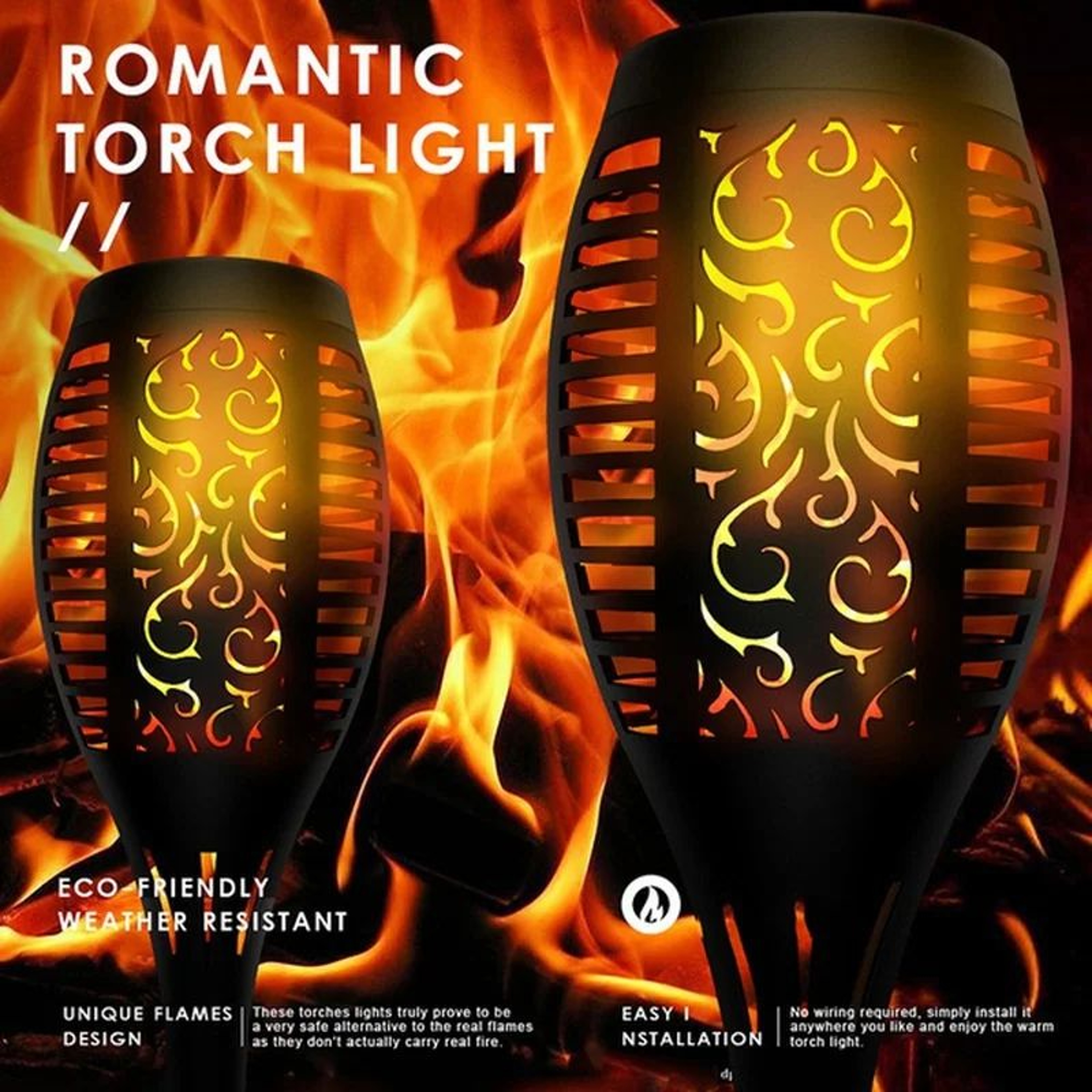 Solar Flame Torch Lights Waterproof Flickering LED Garden Path Lights Set 12