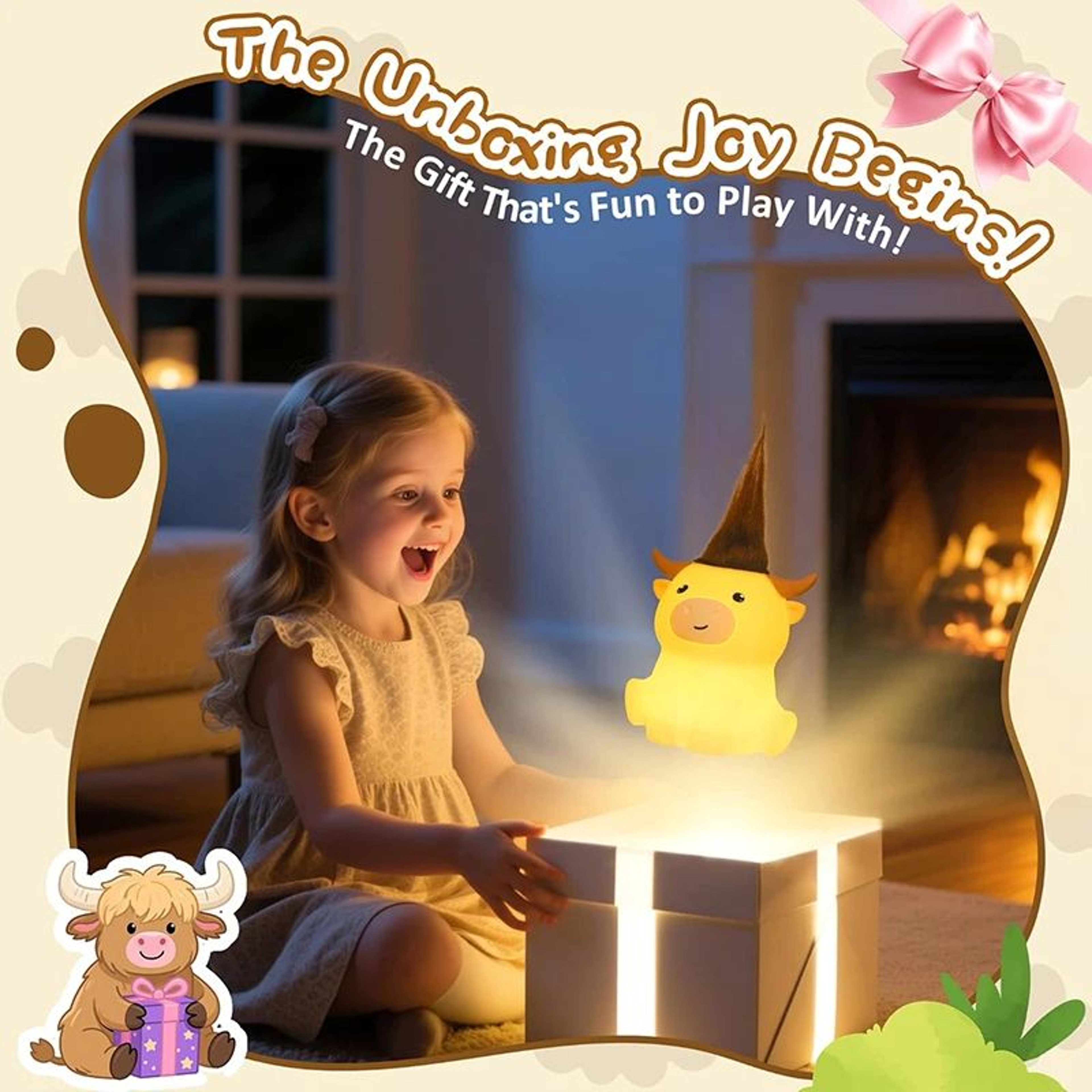 Highland Cow Silicone LED Night Light Rechargeable Dimmable Touch Lamp 5