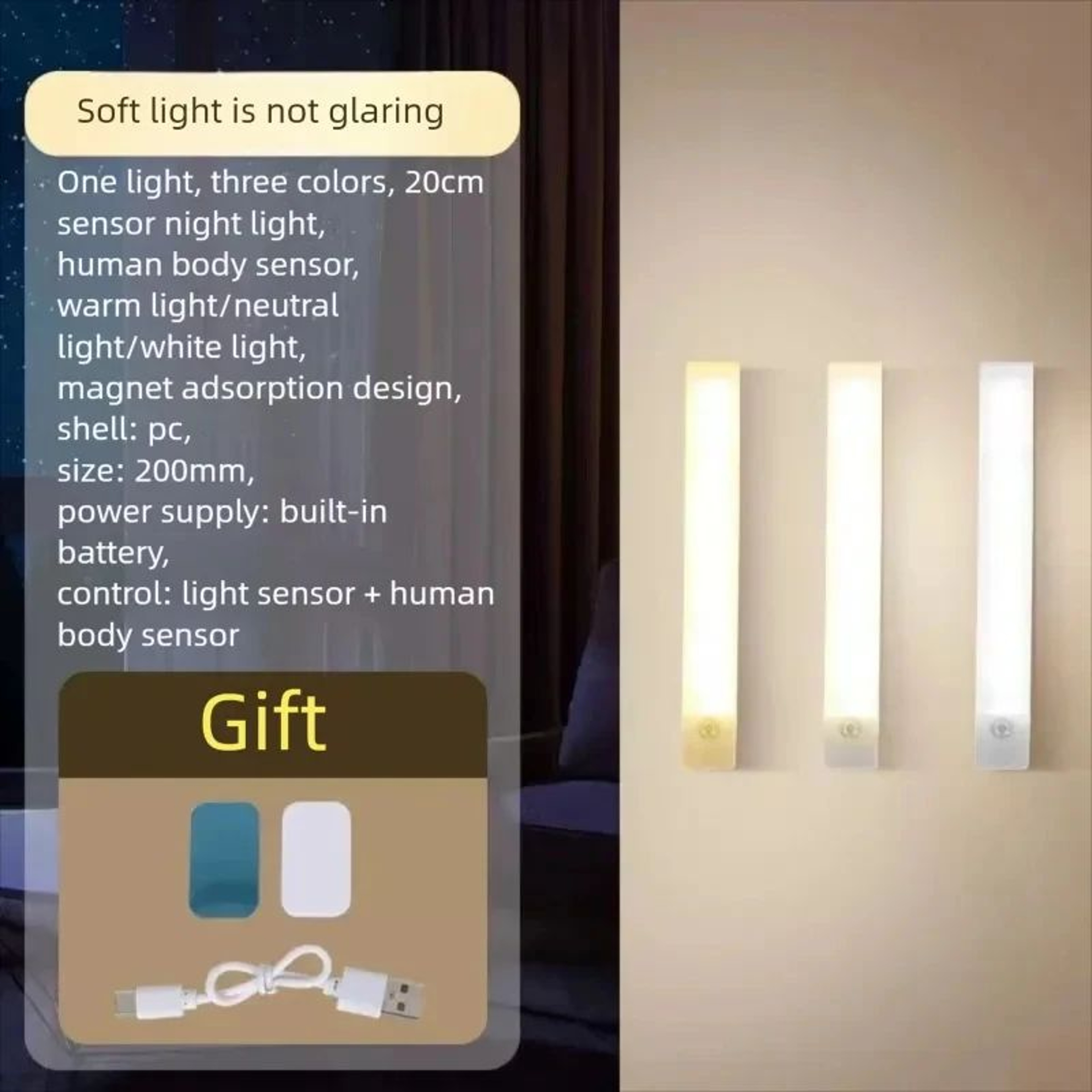 Rechargeable Motion Sensor Under Cabinet Light Dimmable LED Closet Lamp 9
