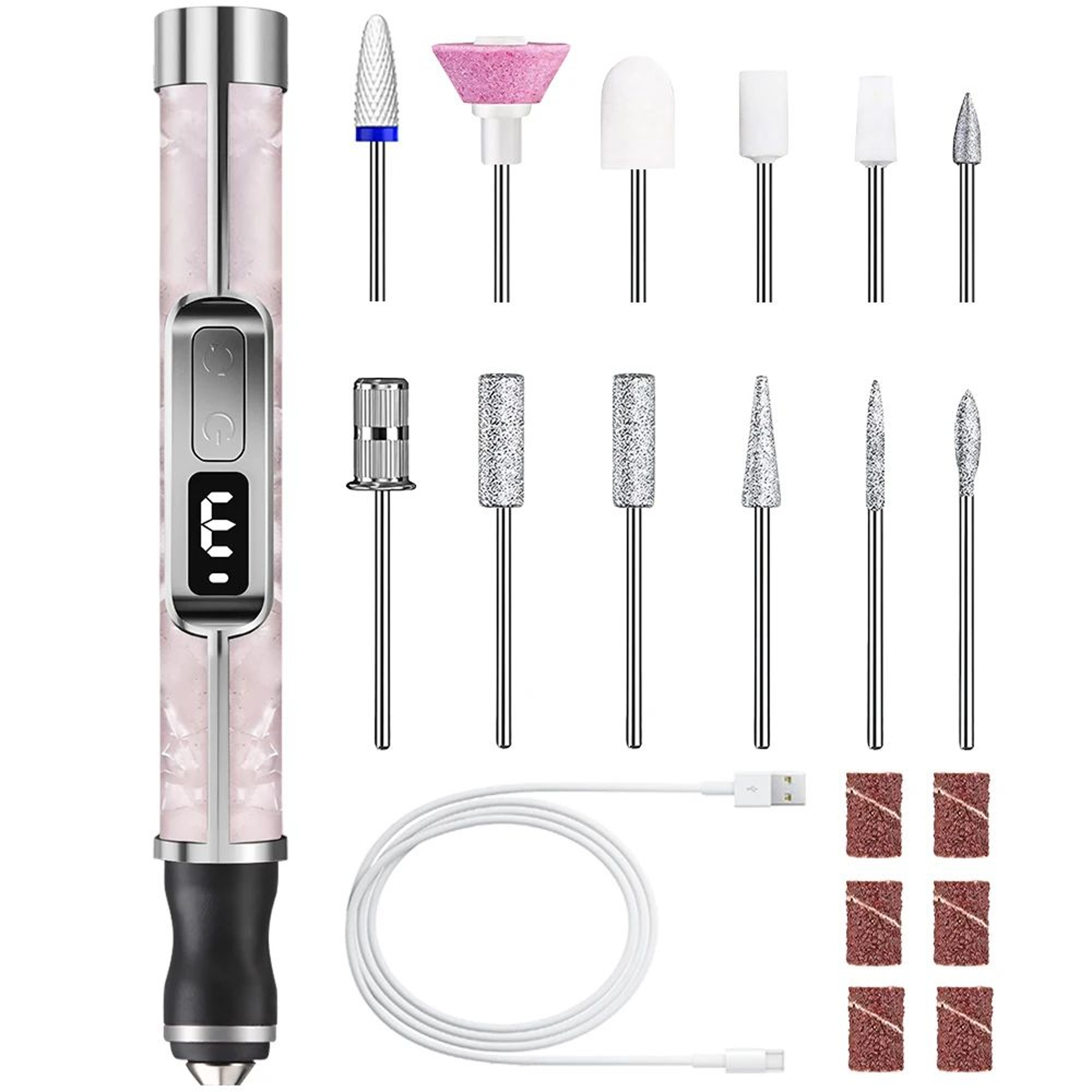 Rechargeable Electric Nail Drill With LED Display And 12 Drill Bits 6