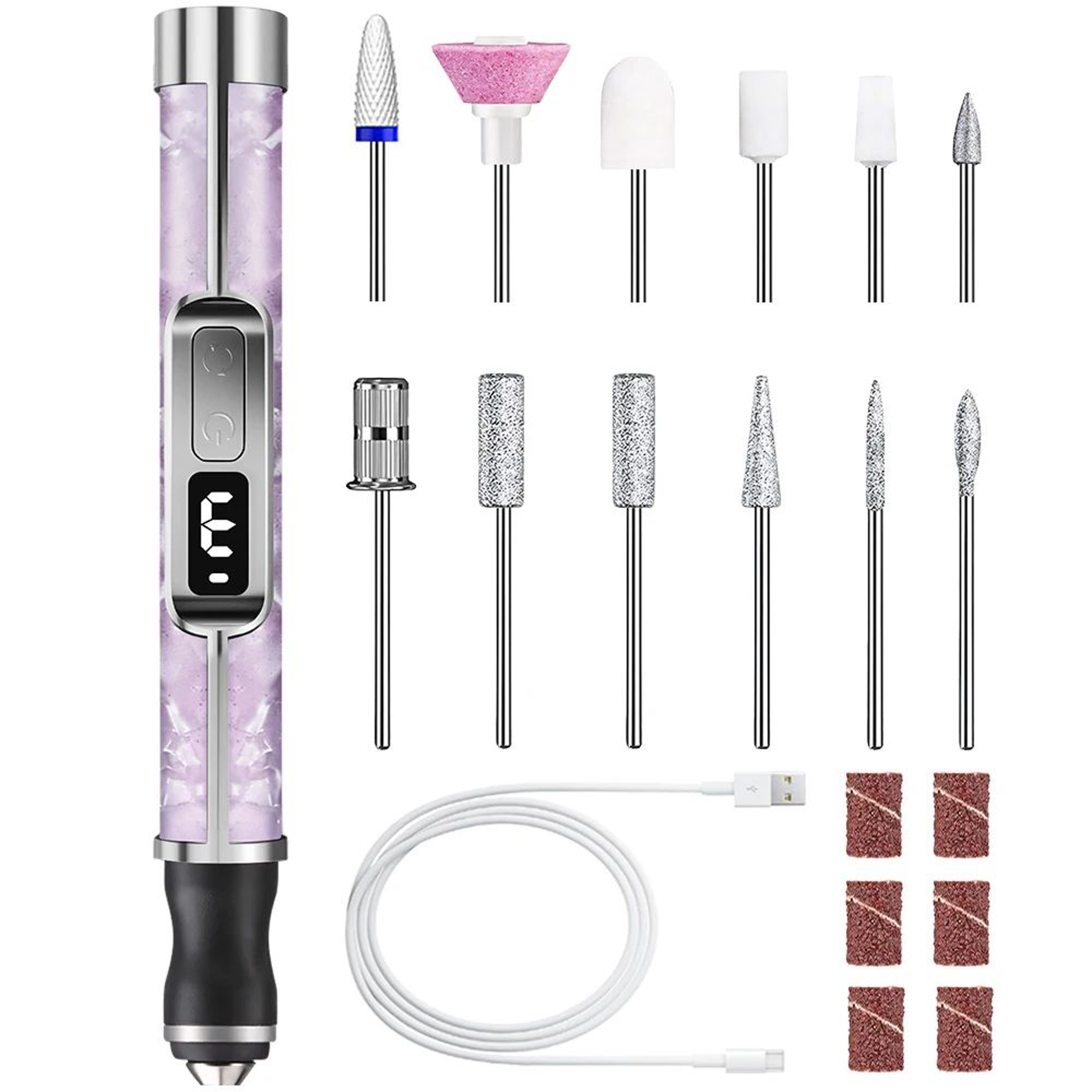 Rechargeable Electric Nail Drill With LED Display And 12 Drill Bits 7