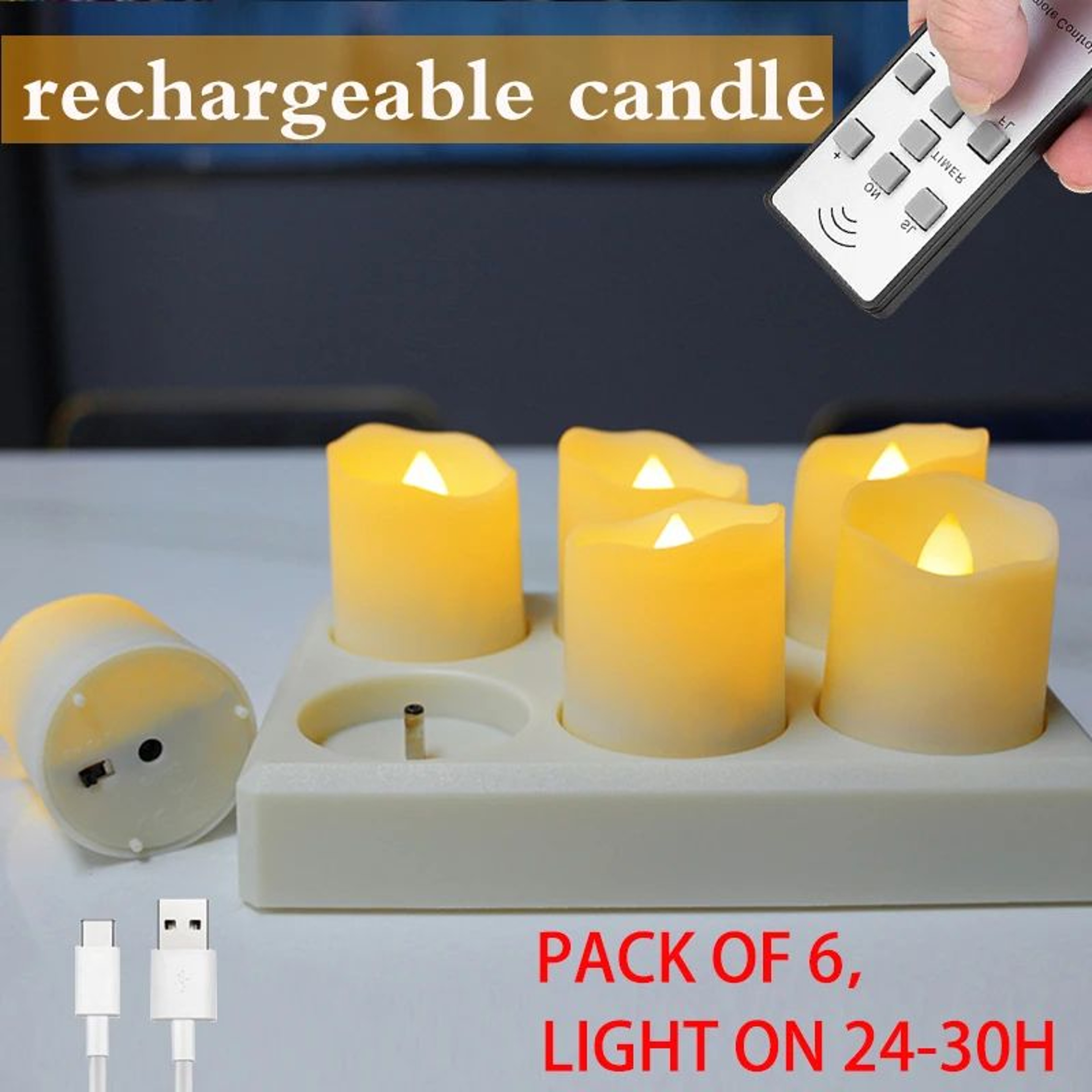 USB Rechargeable LED Flameless Candles With Remote And Timer 1