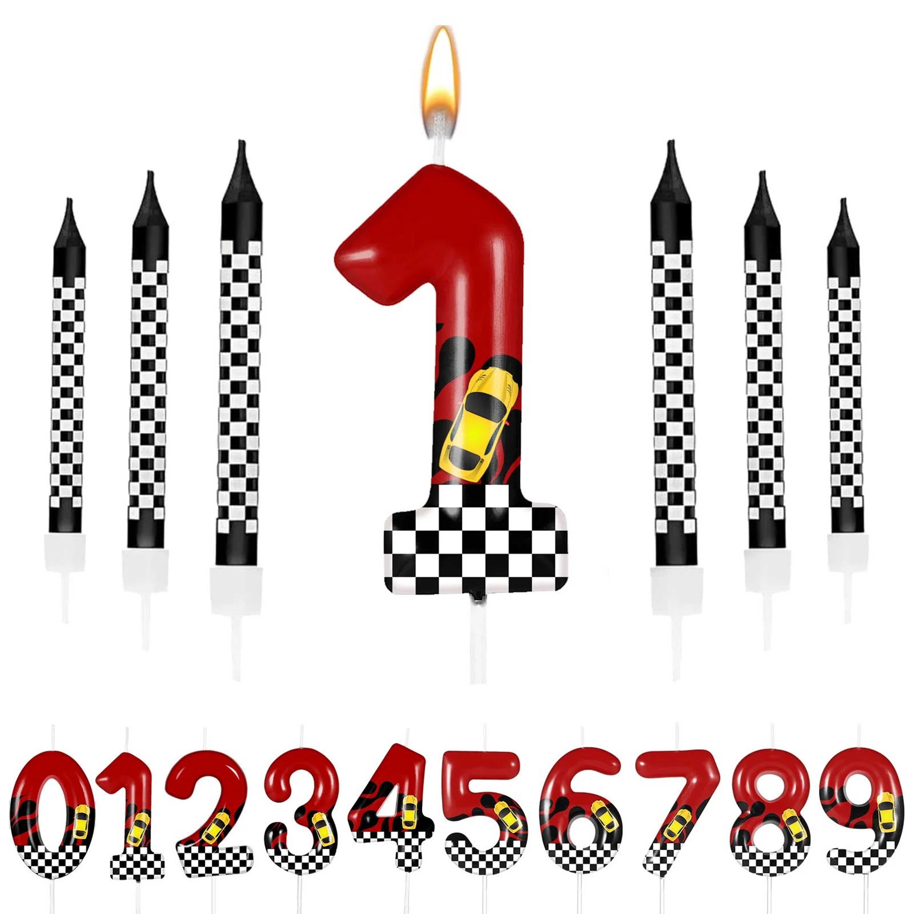 Racing Car Number Birthday Cake Candles And Cake Topper Set 0