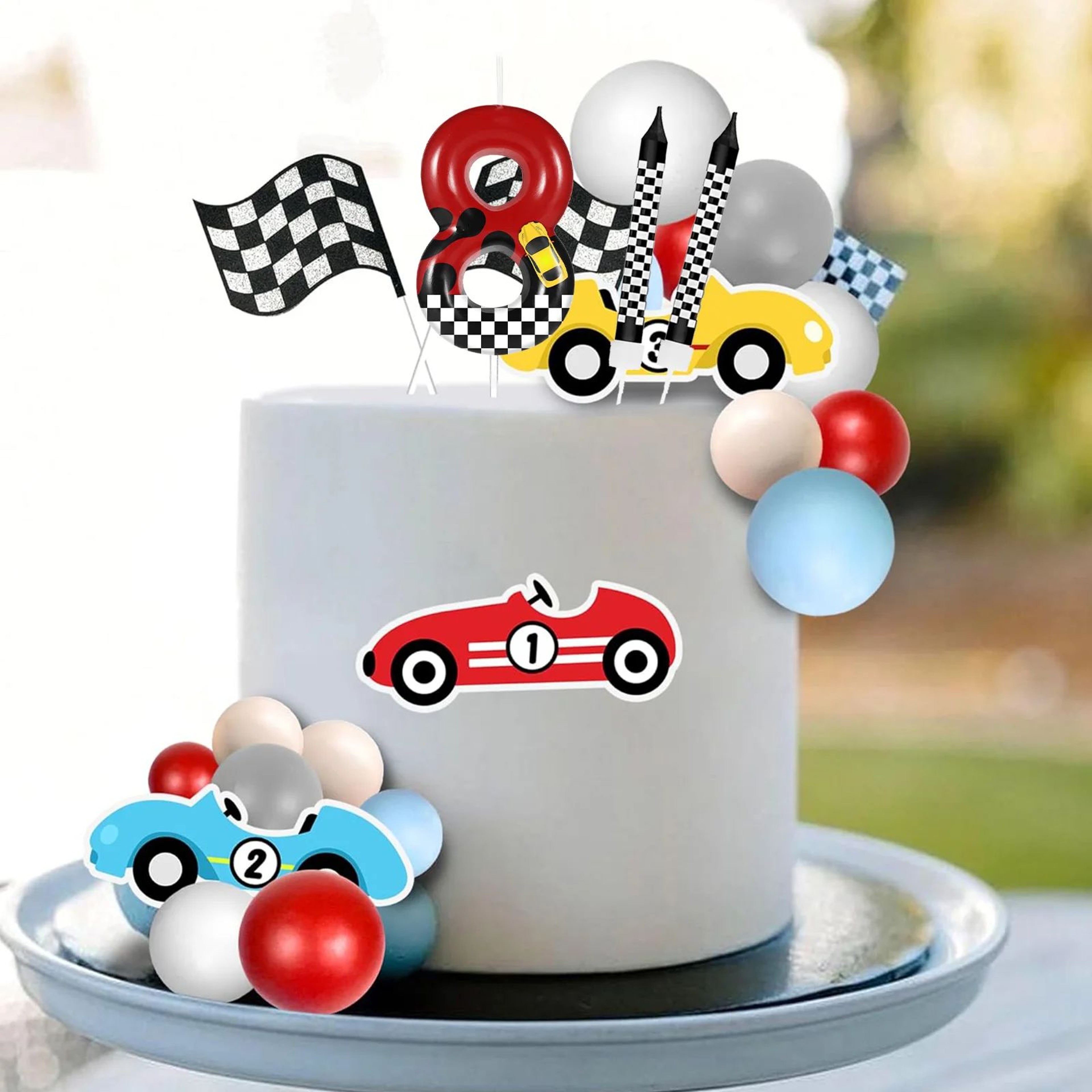 Racing Car Number Birthday Cake Candles And Cake Topper Set 1