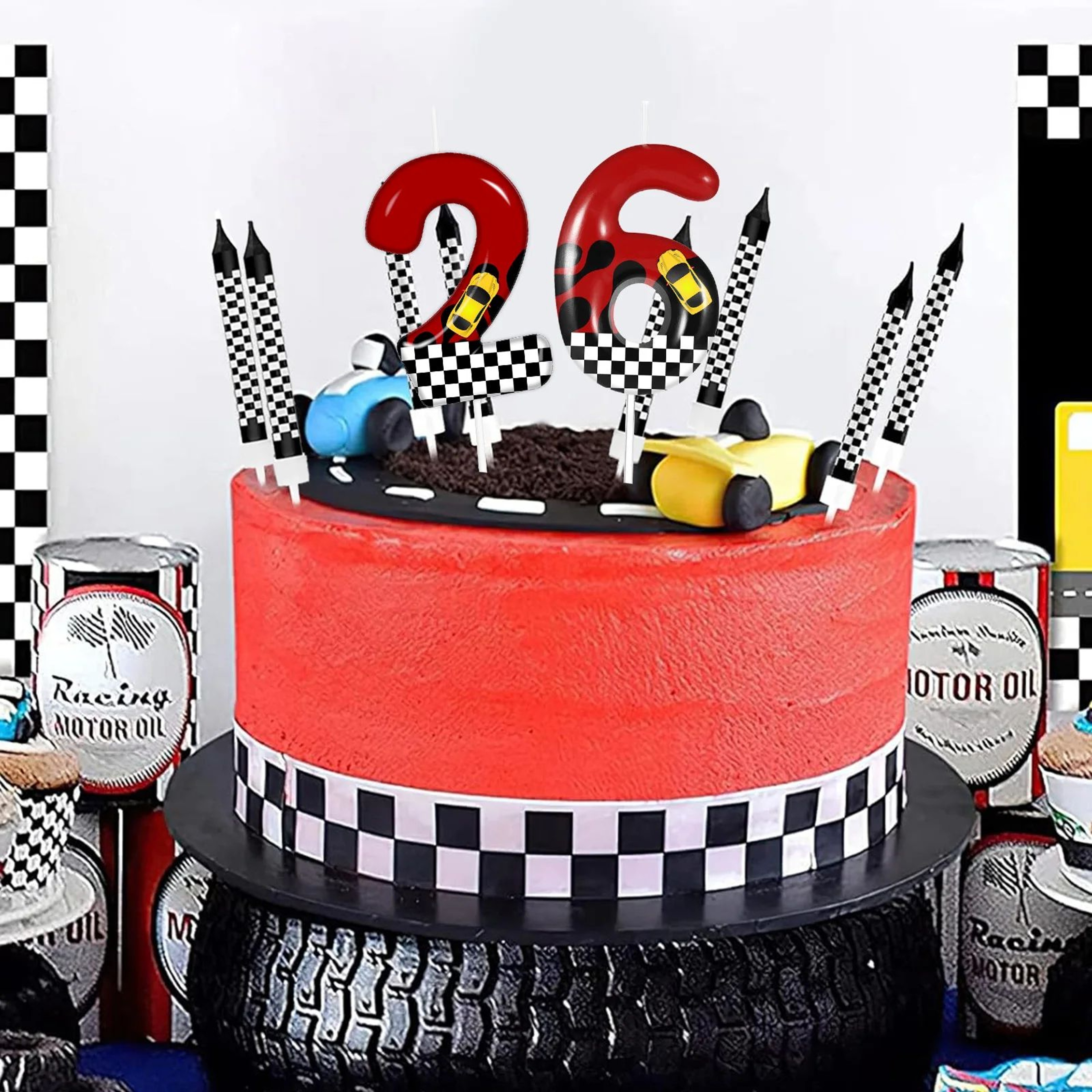Racing Car Number Birthday Cake Candles And Cake Topper Set 4