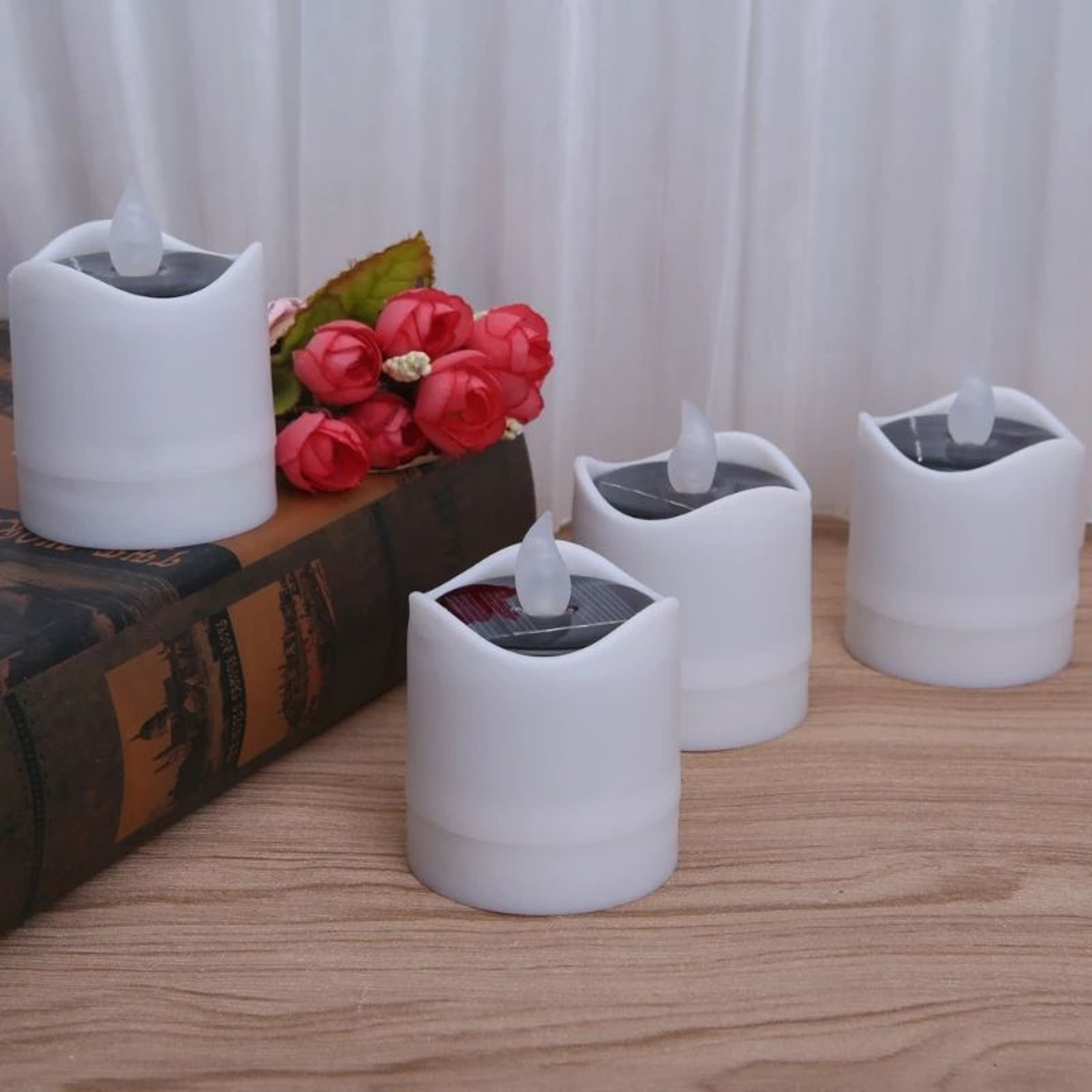 Solar Powered LED Flickering Tea Light Candle For Outdoor Decor 0