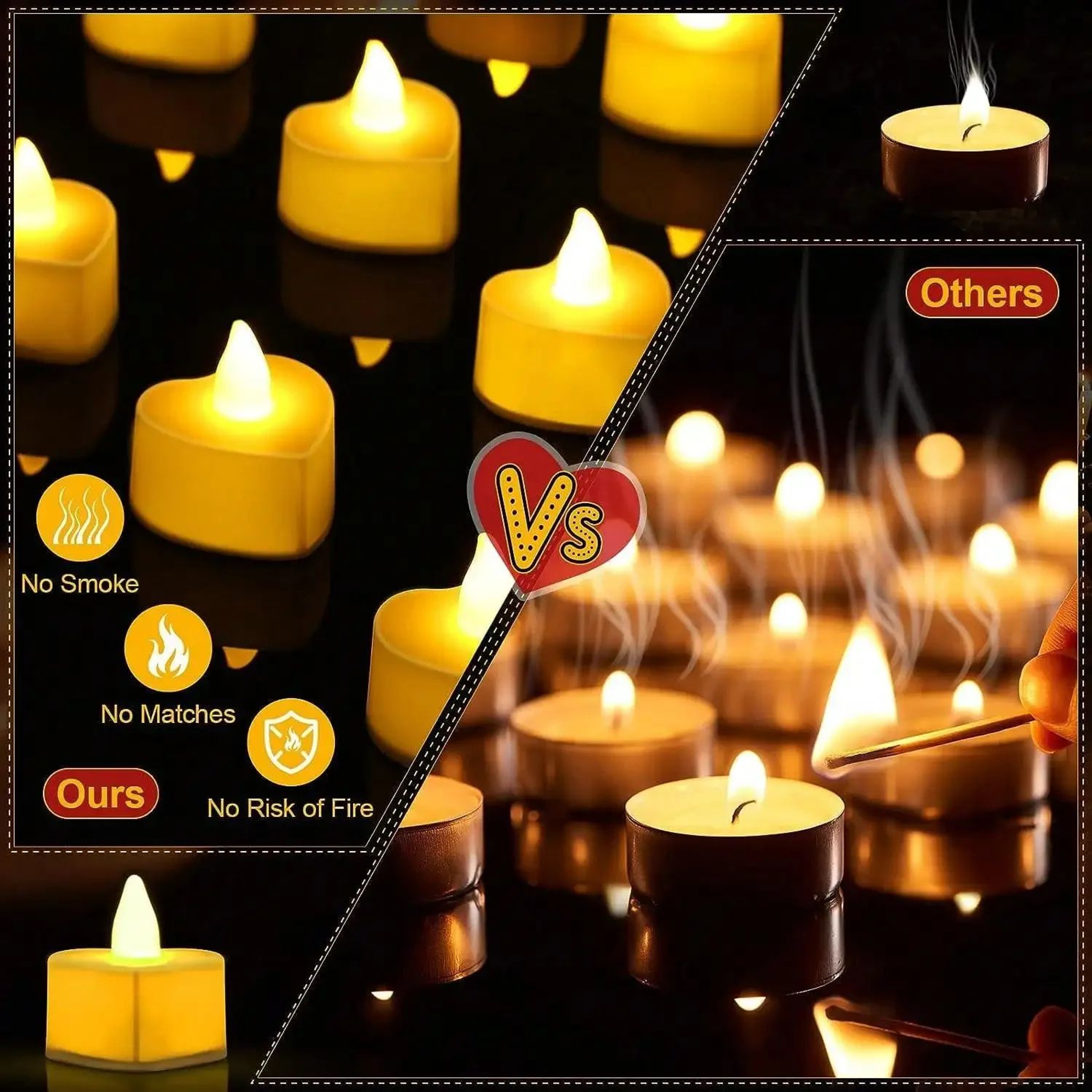 24 Piece Heart Shape LED Flameless Tea Light Candle Set 3