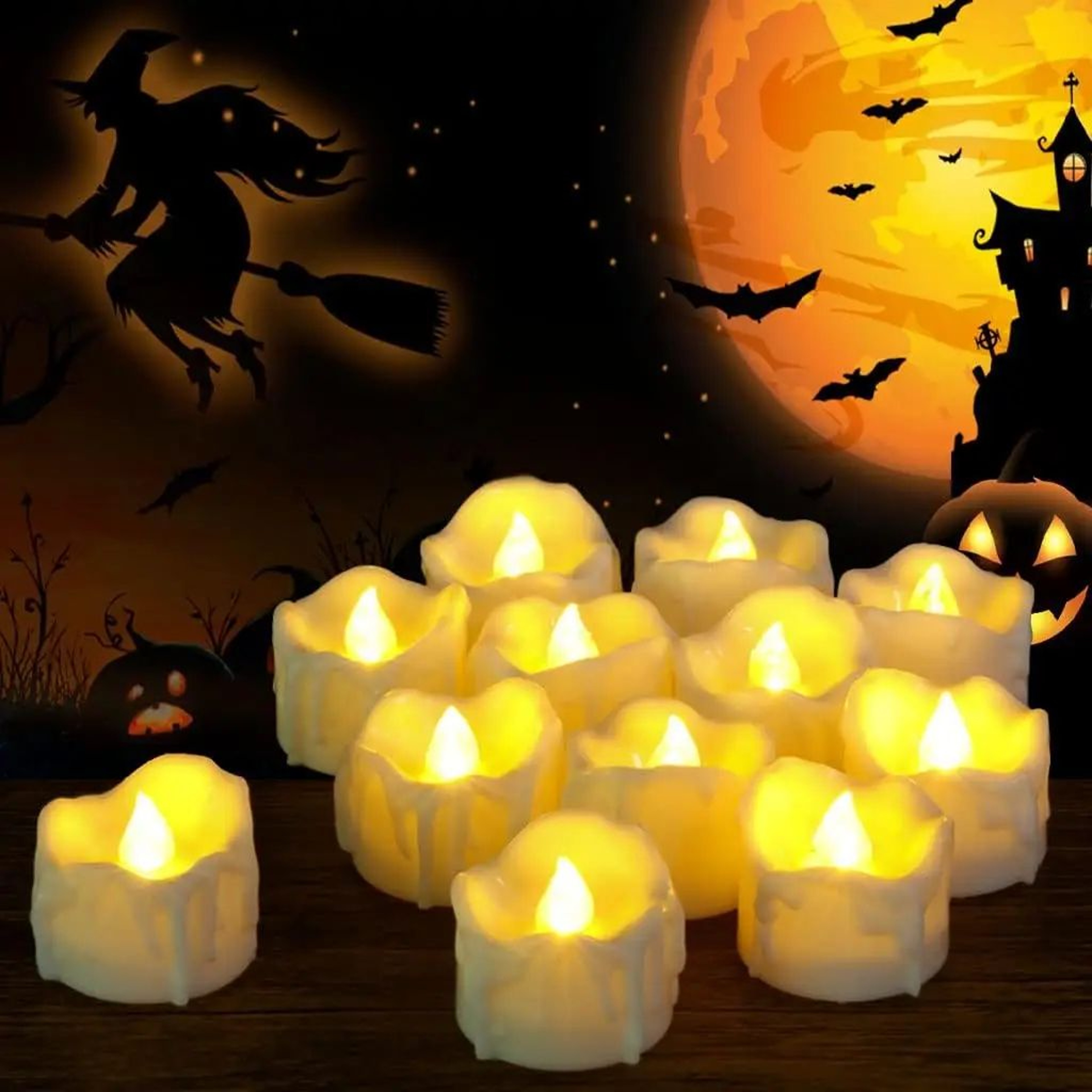 Flameless LED Tea Light Candles Realistic Flickering Wax Effect Set 6