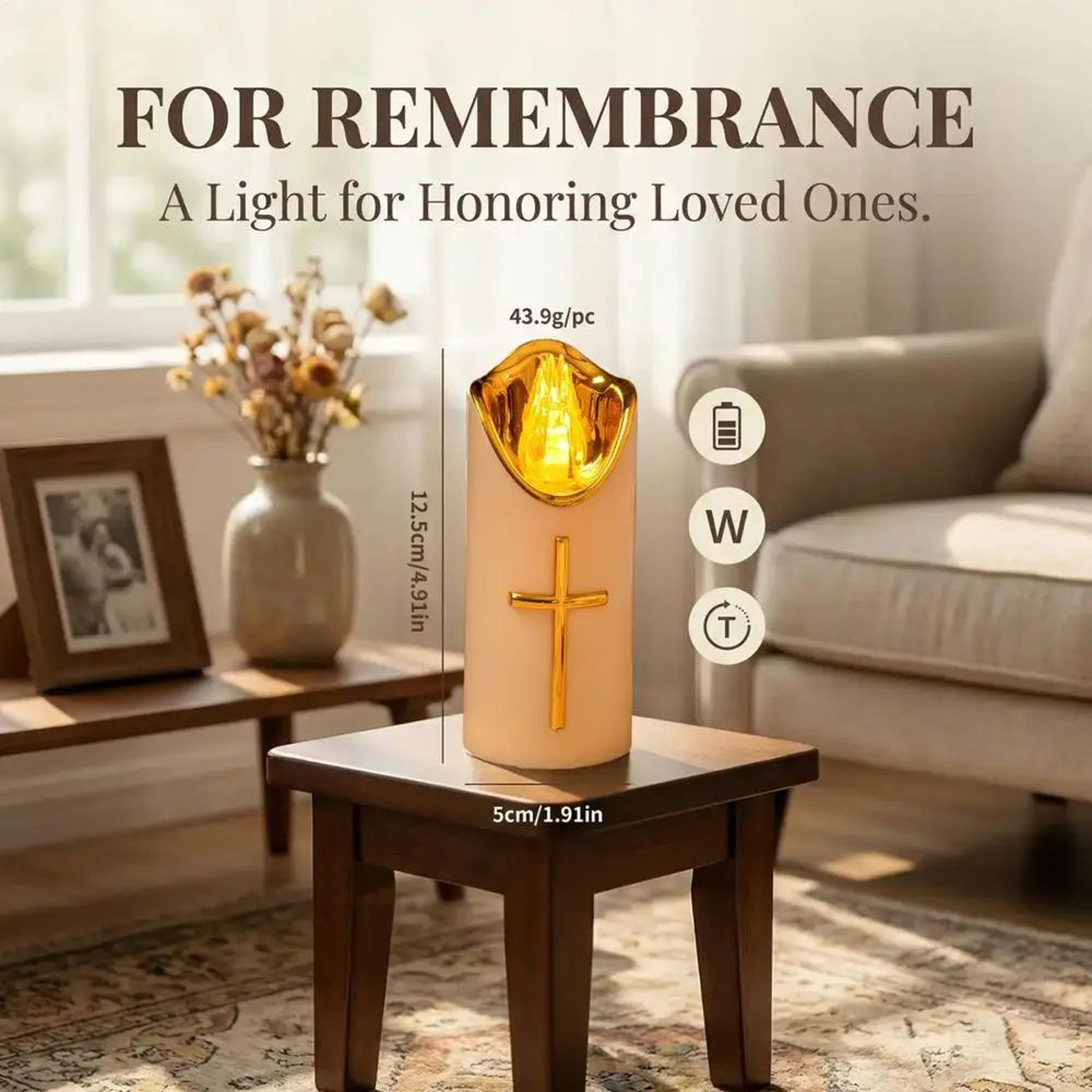 Flameless LED Memorial Grave Candle Battery Operated Light 6