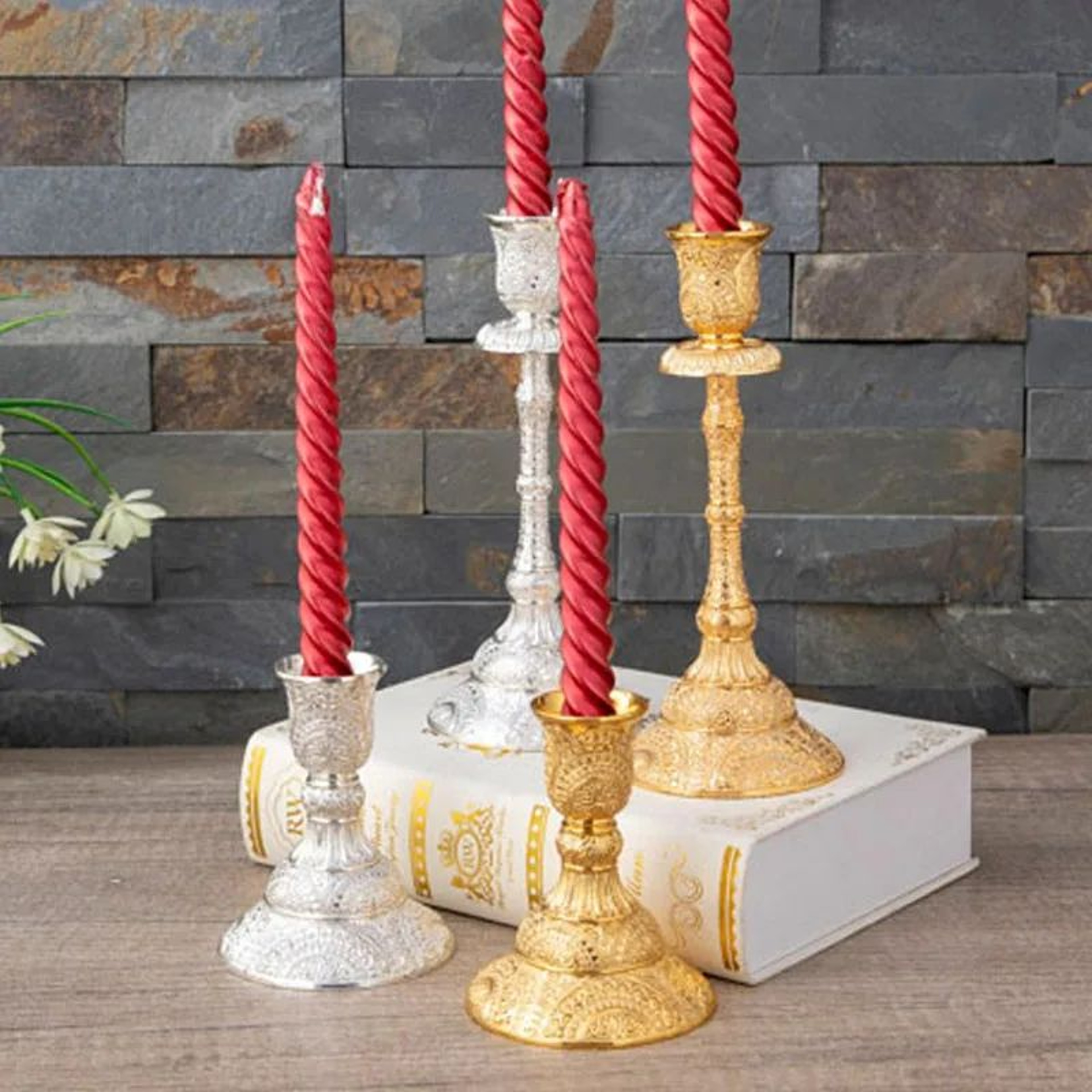 European Metal Candlestick Holders Set Of 2 Gold And Silver 0