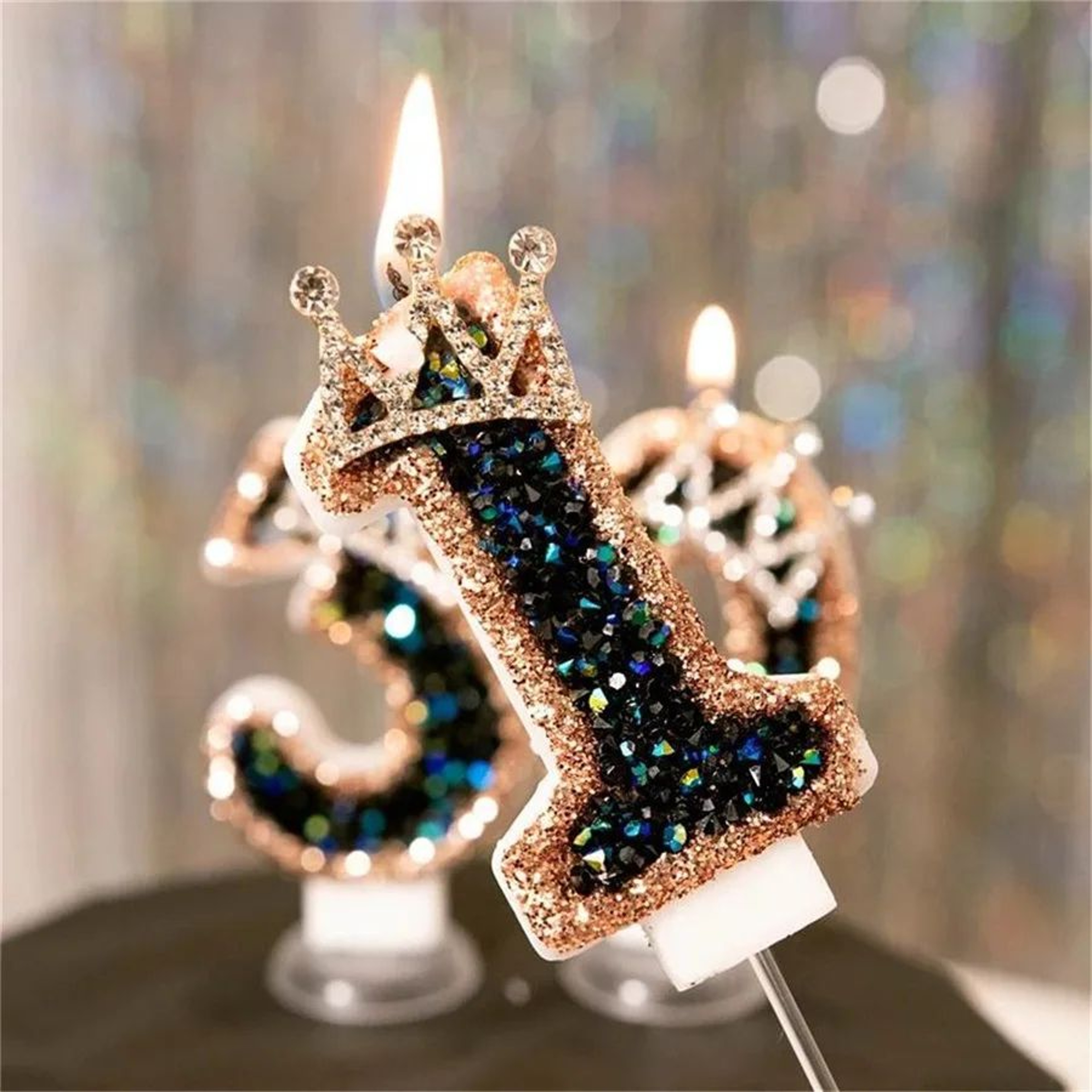 Luxury Rhinestone Crown Number Birthday Candle Cake Topper 0