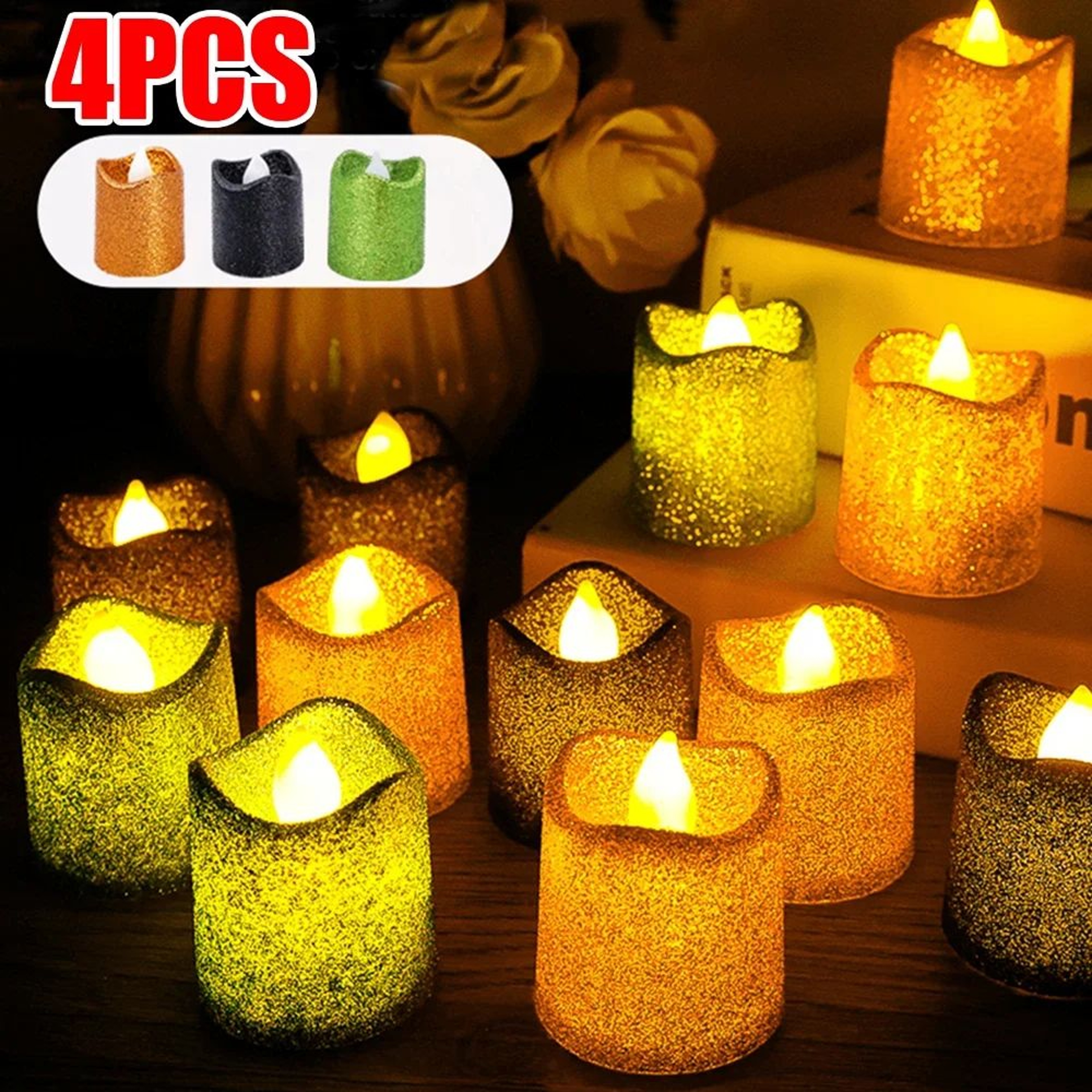 Glitter Flameless LED Tea Light Candles Multi Color Wave Design 0