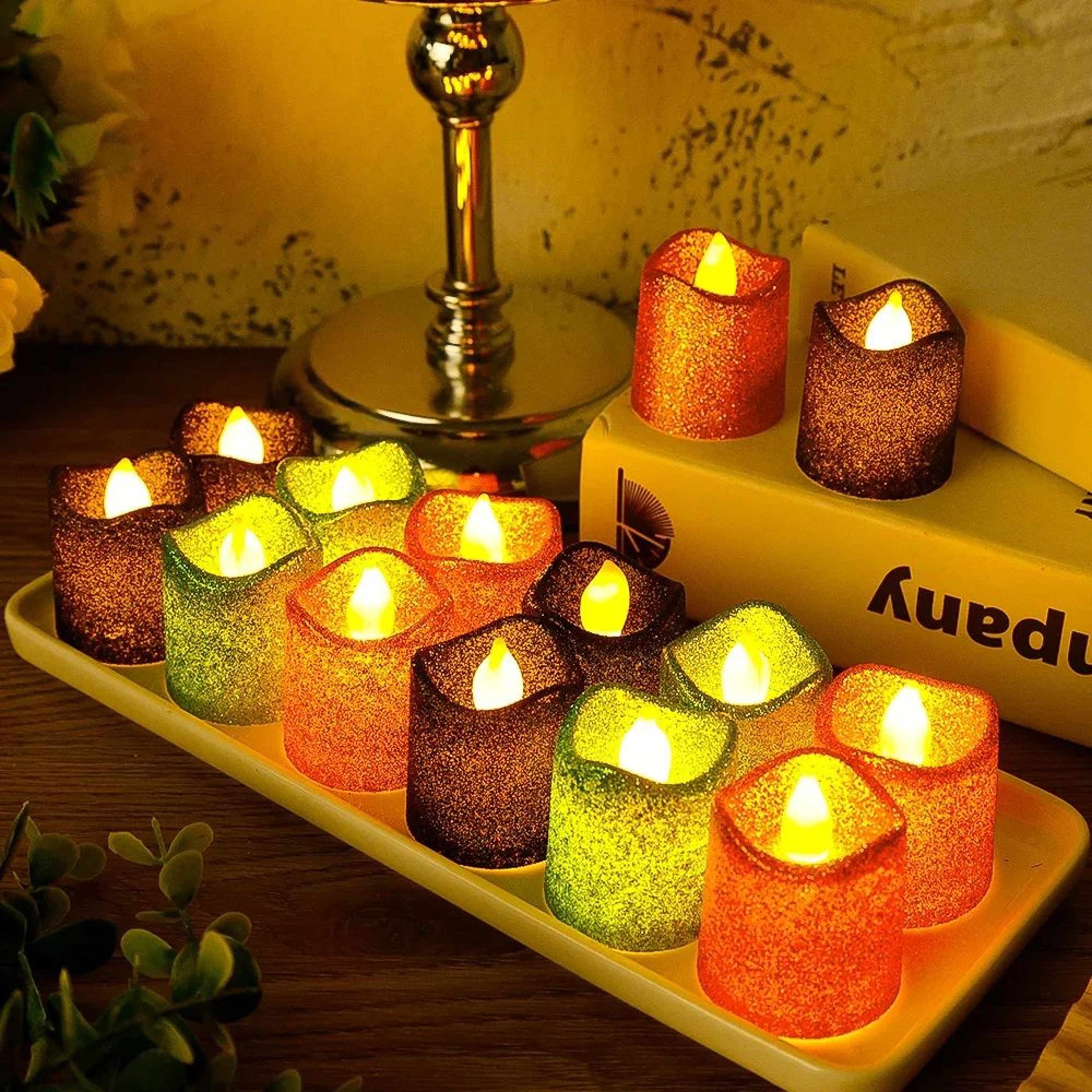 Glitter Flameless LED Tea Light Candles Multi Color Wave Design 3
