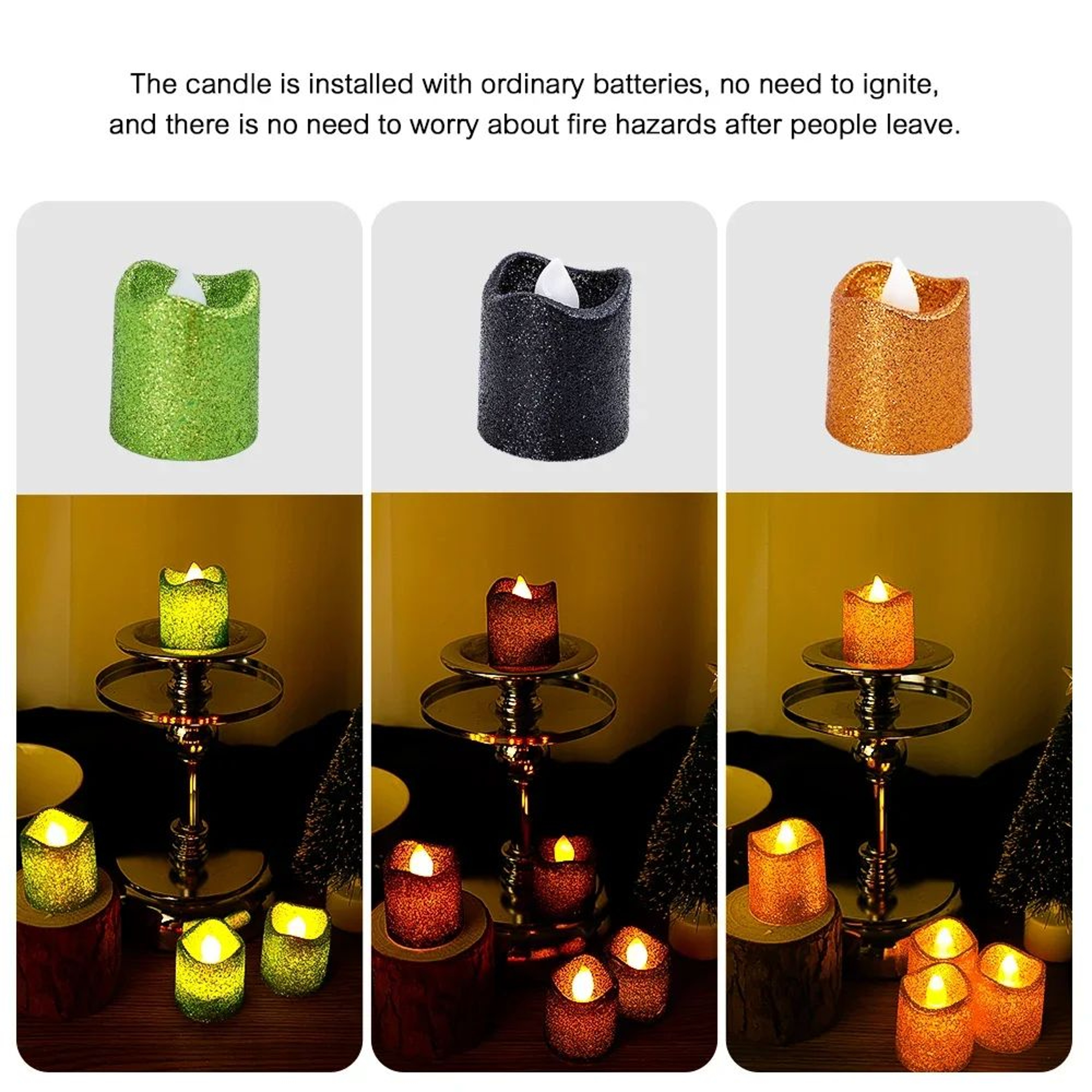 Glitter Flameless LED Tea Light Candles Multi Color Wave Design 4