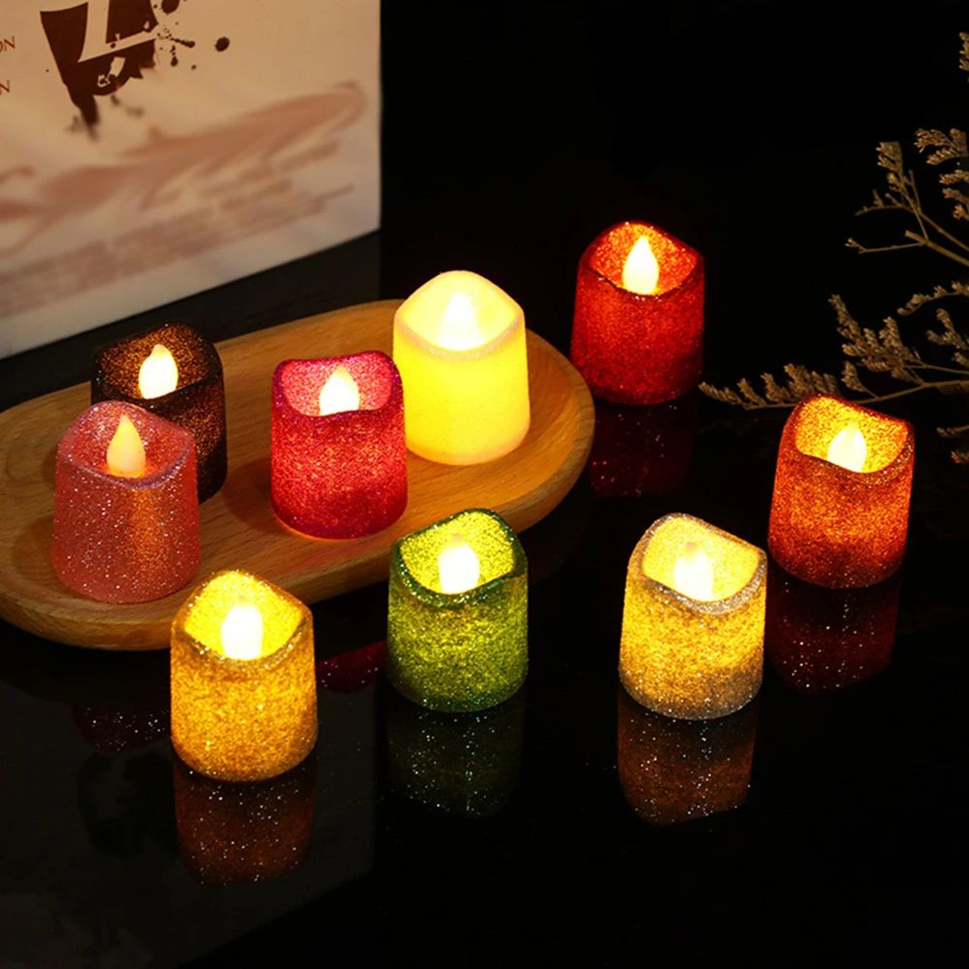 Glitter Flameless LED Tea Light Candles Multi Color Wave Design 6