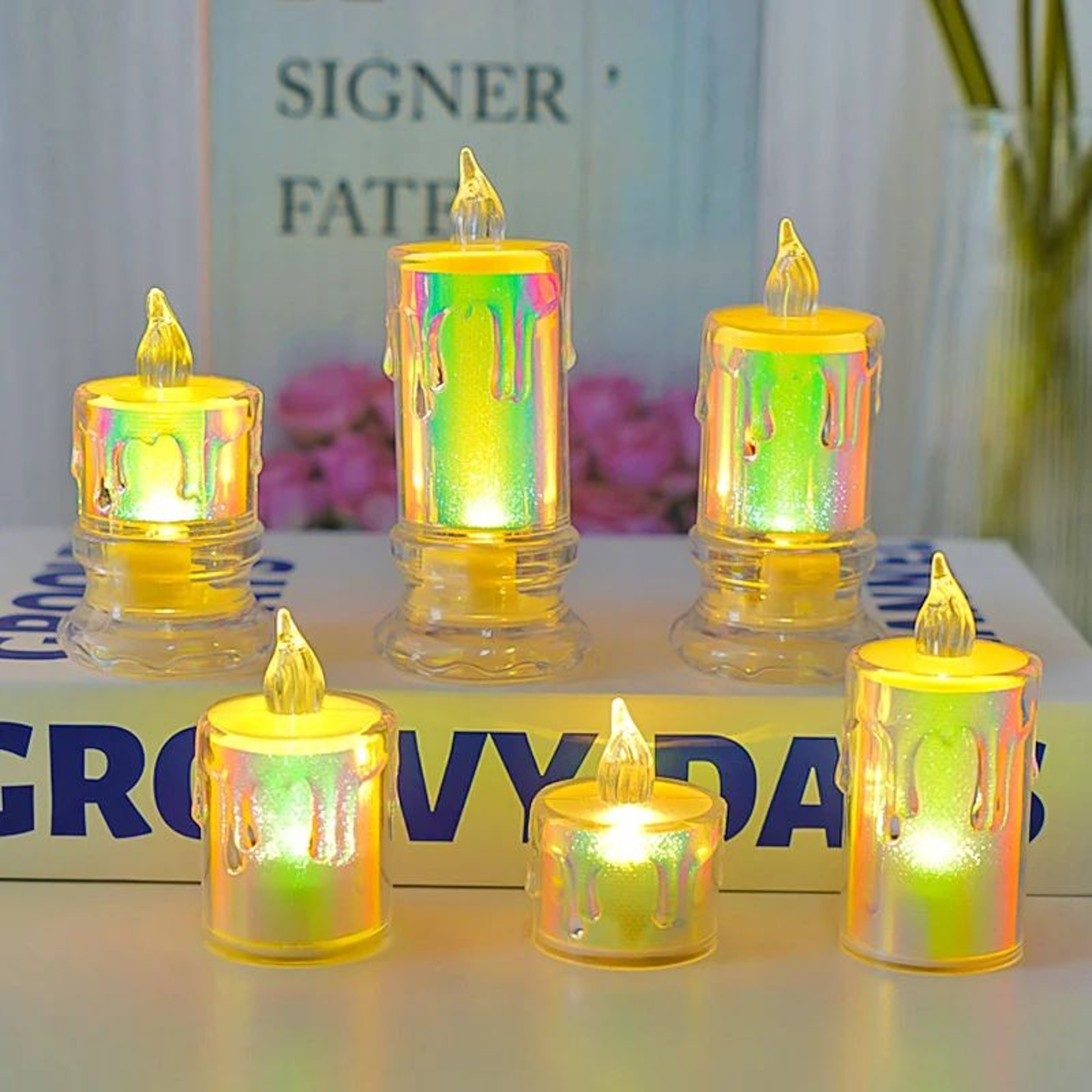LED Flameless Acrylic Tealight Candles Battery Operated Flickering Decor Set 0