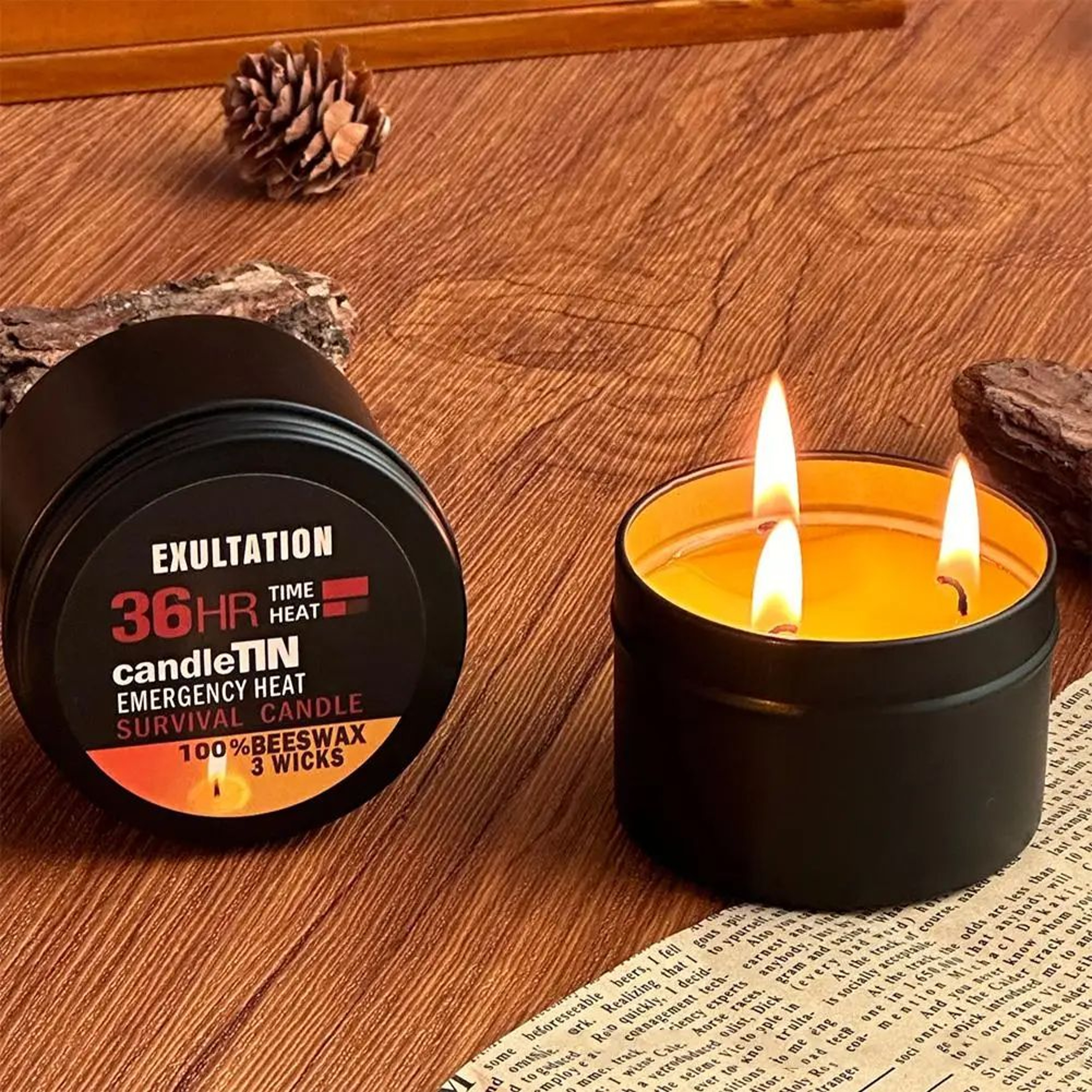 36 Hour Beeswax Emergency Survival Candle With 3 Wicks 2