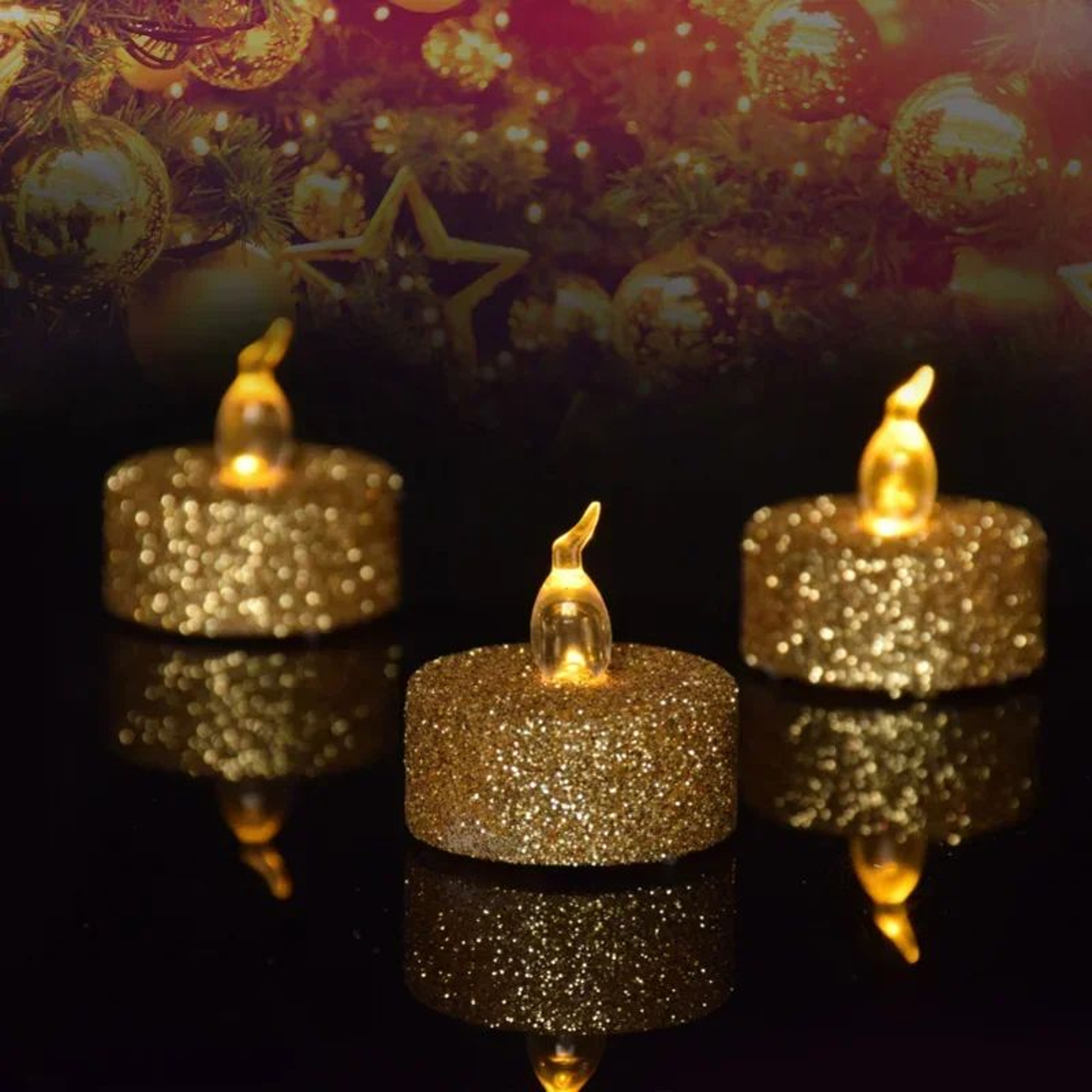 Gold Glitter Flameless LED Tealight Candles For Party And Wedding Decor 4