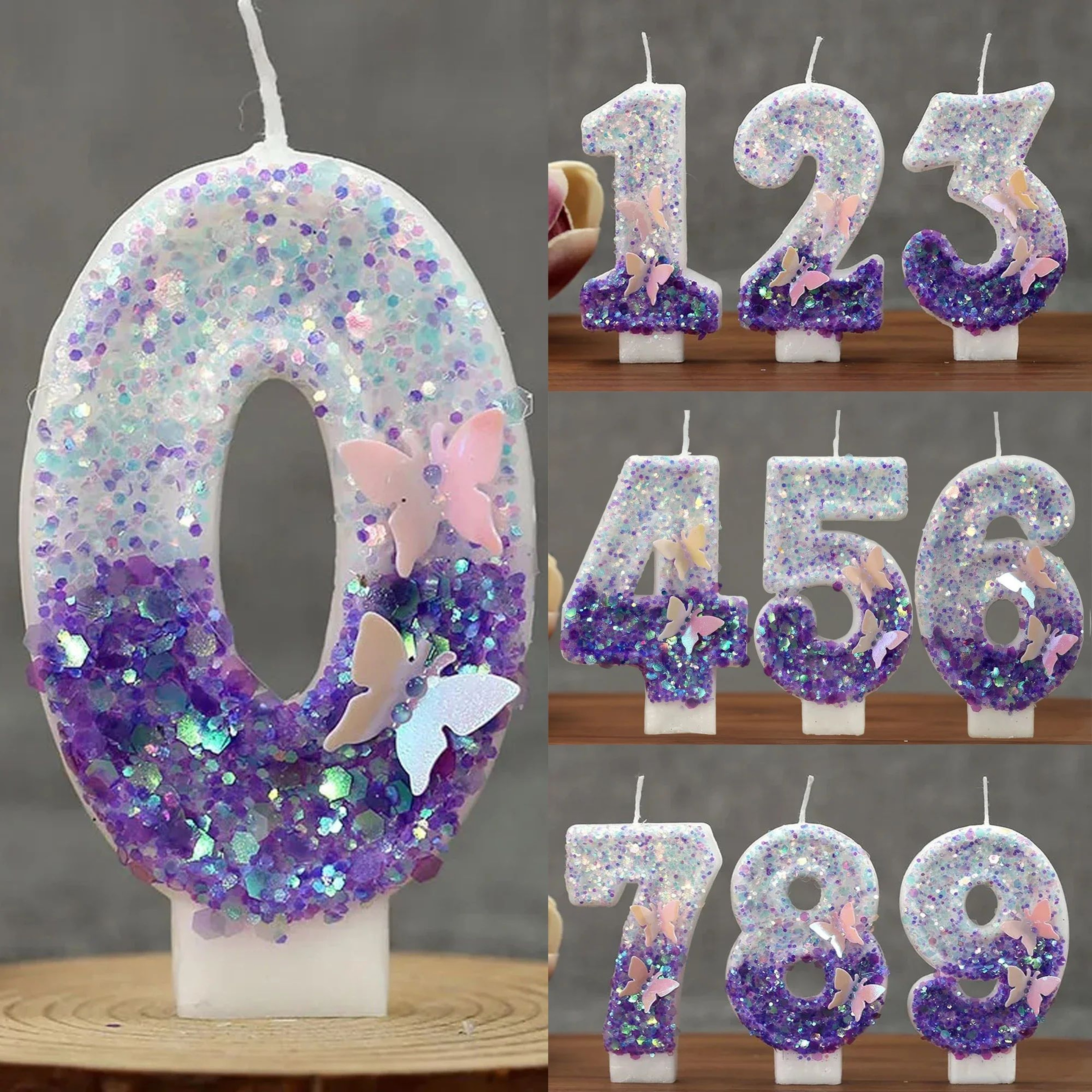 Pink Butterfly Number Birthday Candle Cake Topper 0