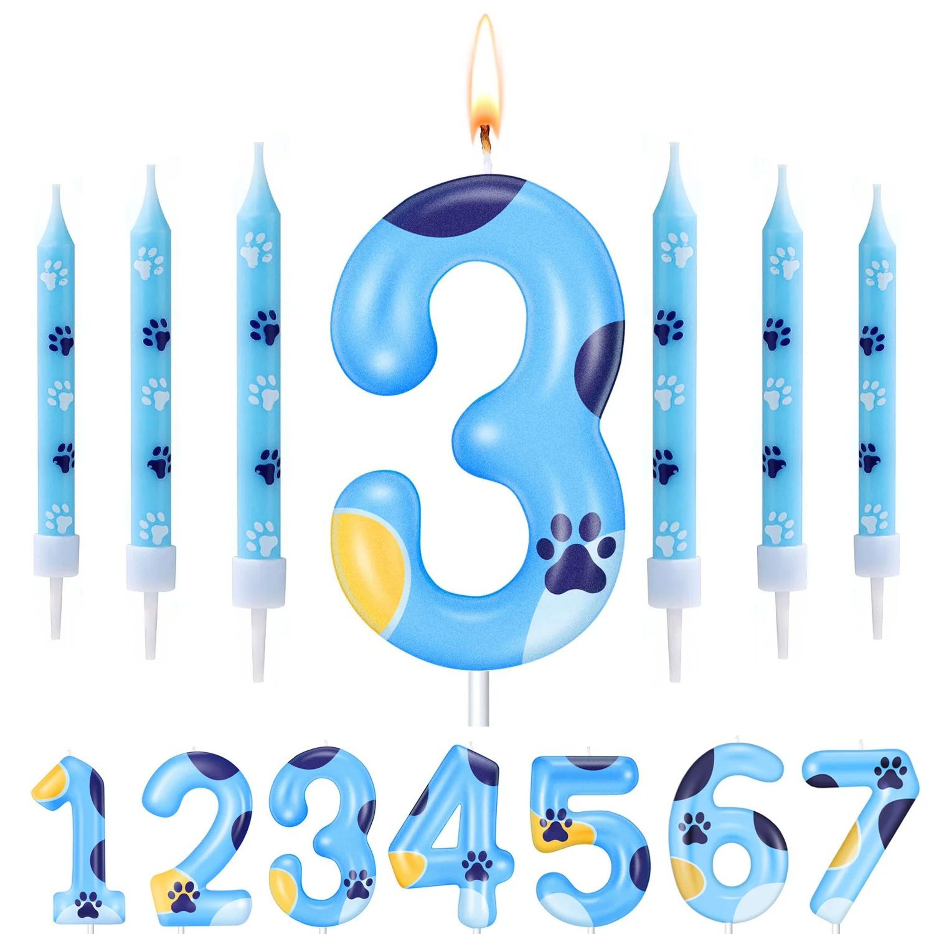 Blue Dog Paw Number Birthday Candle Cake Topper 0