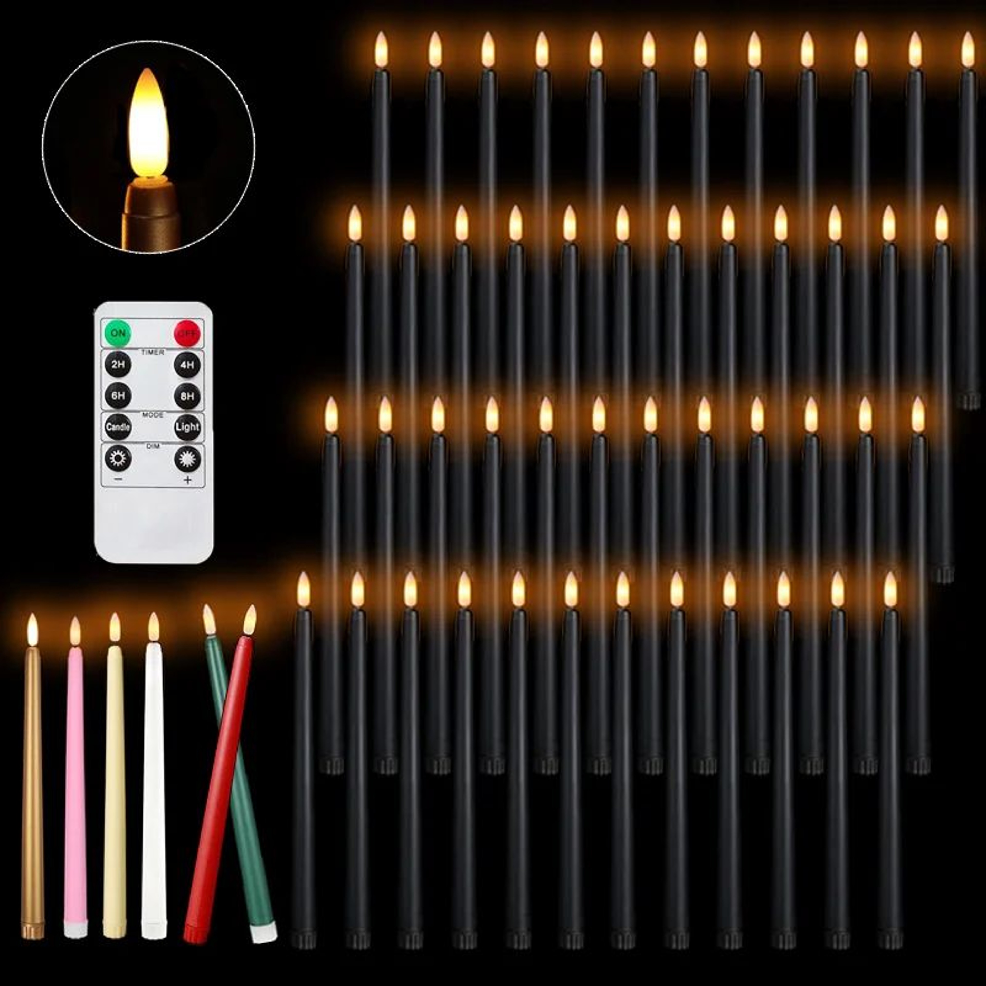 Flameless Black LED Taper Candles Battery Operated 0