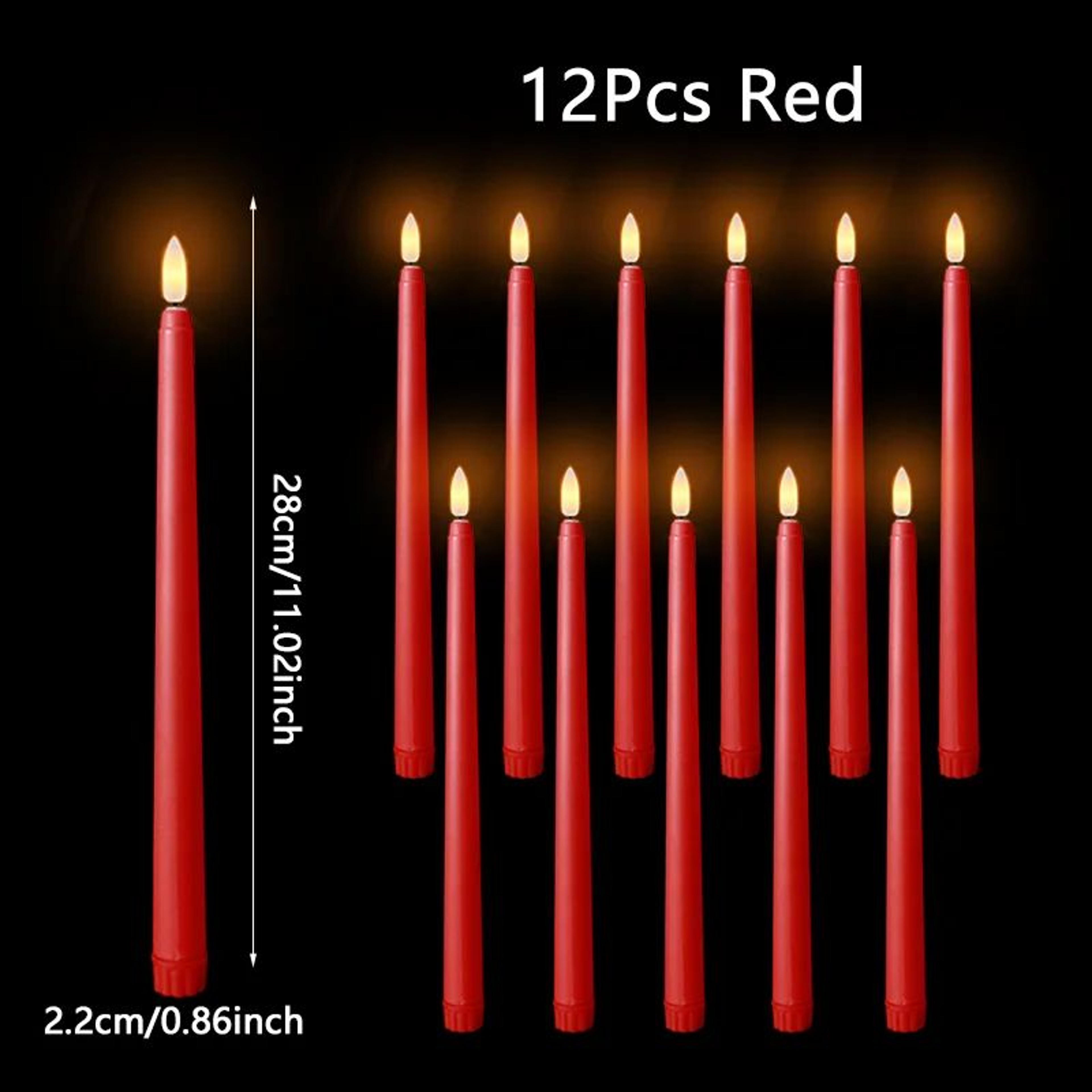 Flameless Black LED Taper Candles Battery Operated 15
