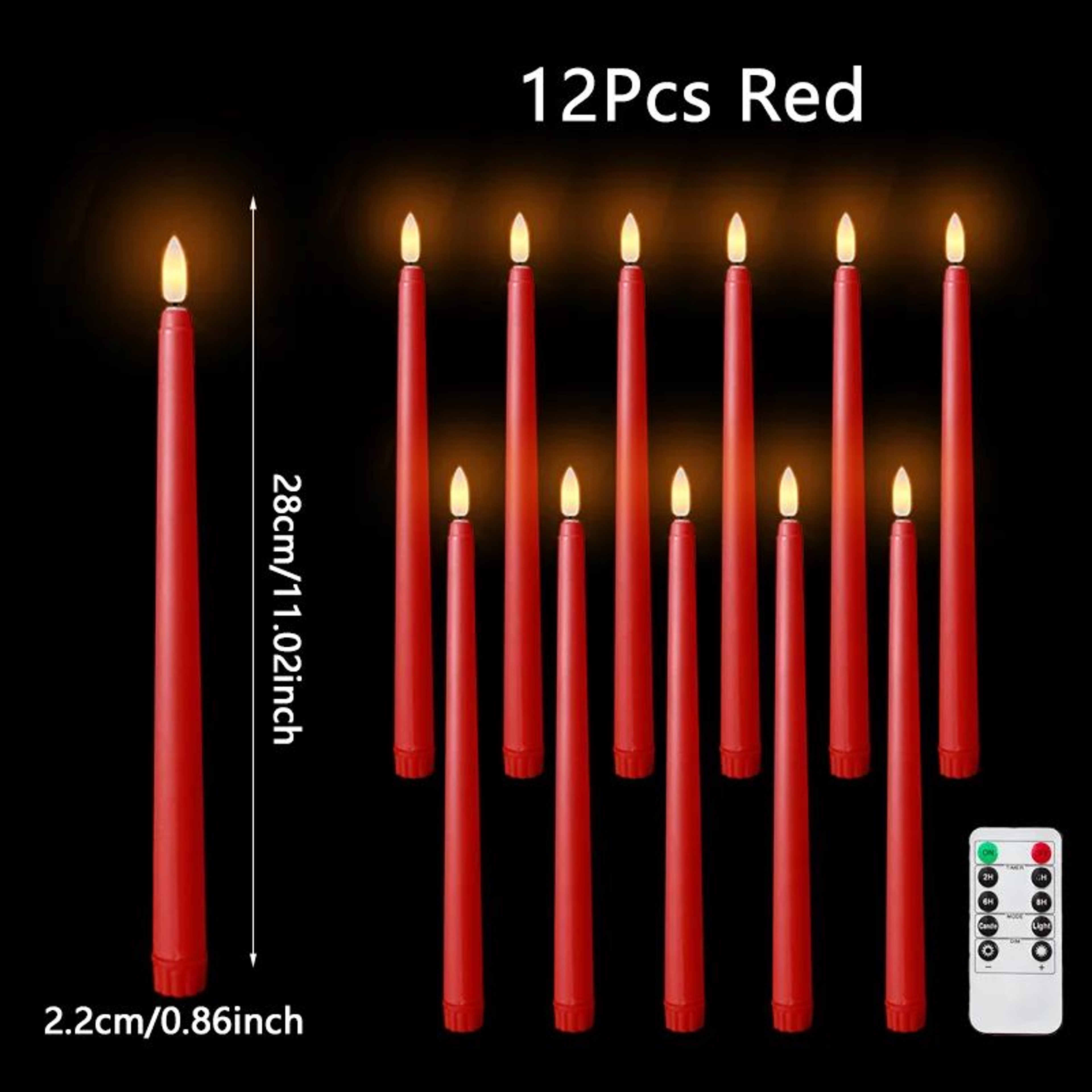 Flameless Black LED Taper Candles Battery Operated 9