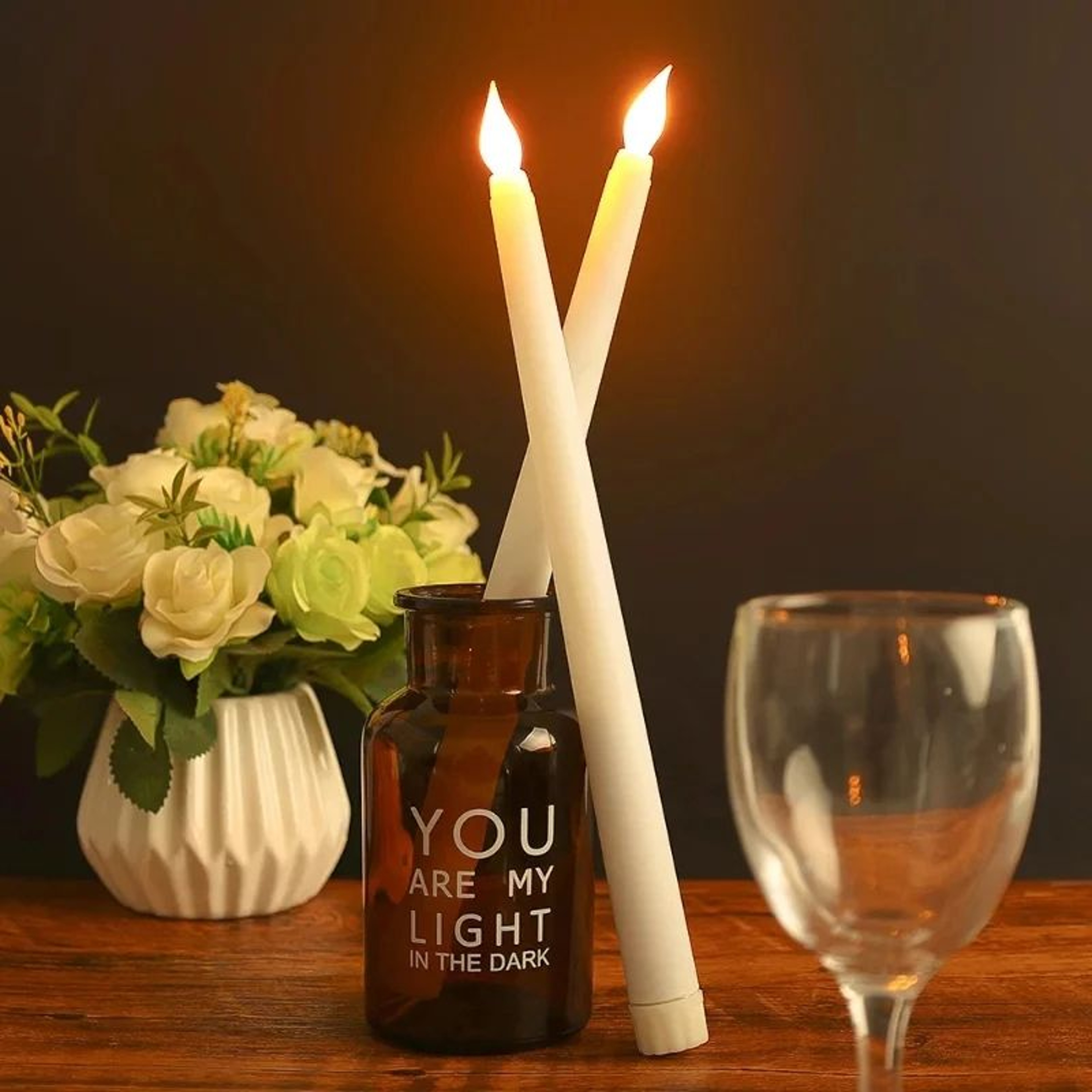 LED Flameless Taper Candles Flickering Dinner Light Set 3