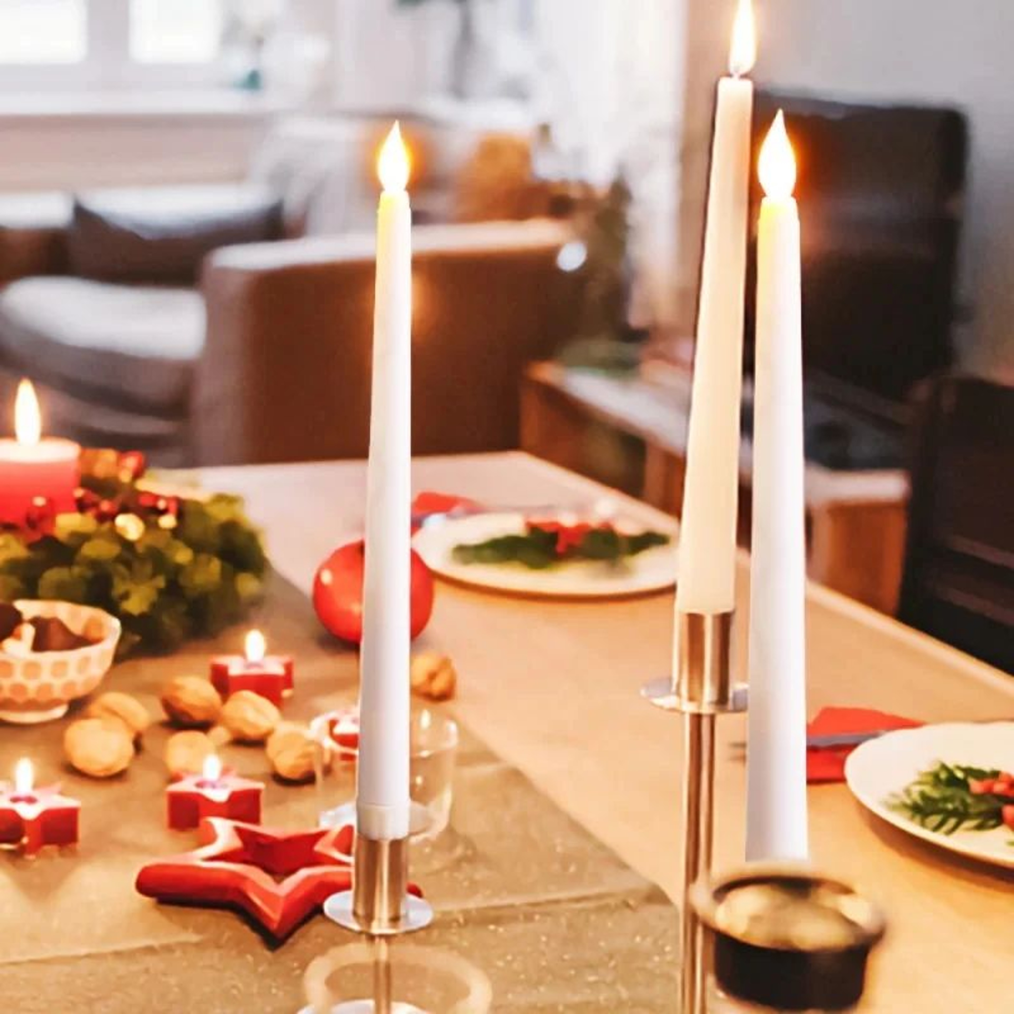 LED Flameless Taper Candles Flickering Dinner Light Set 4