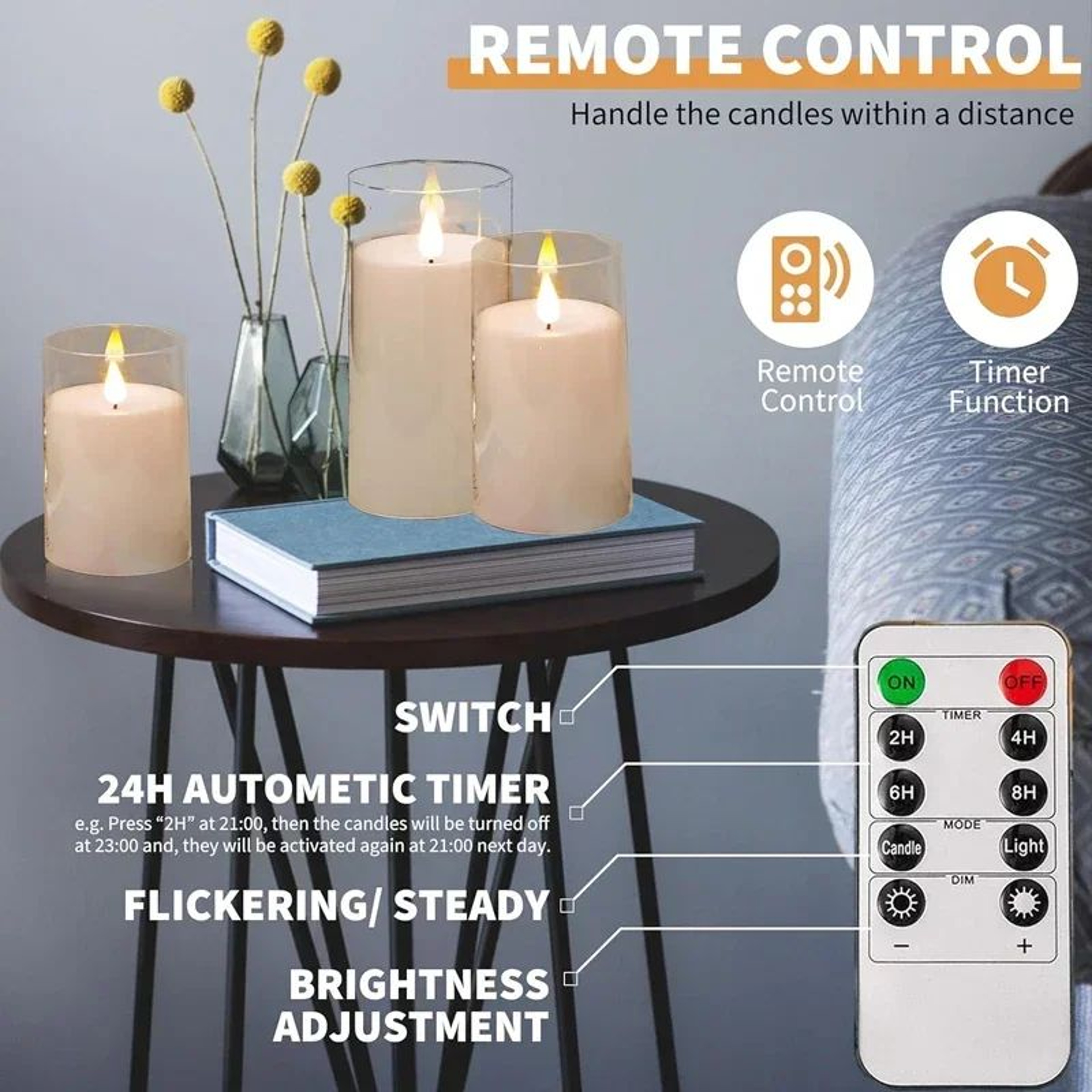 Clear Acrylic Flameless LED Candles With Remote Timer 2