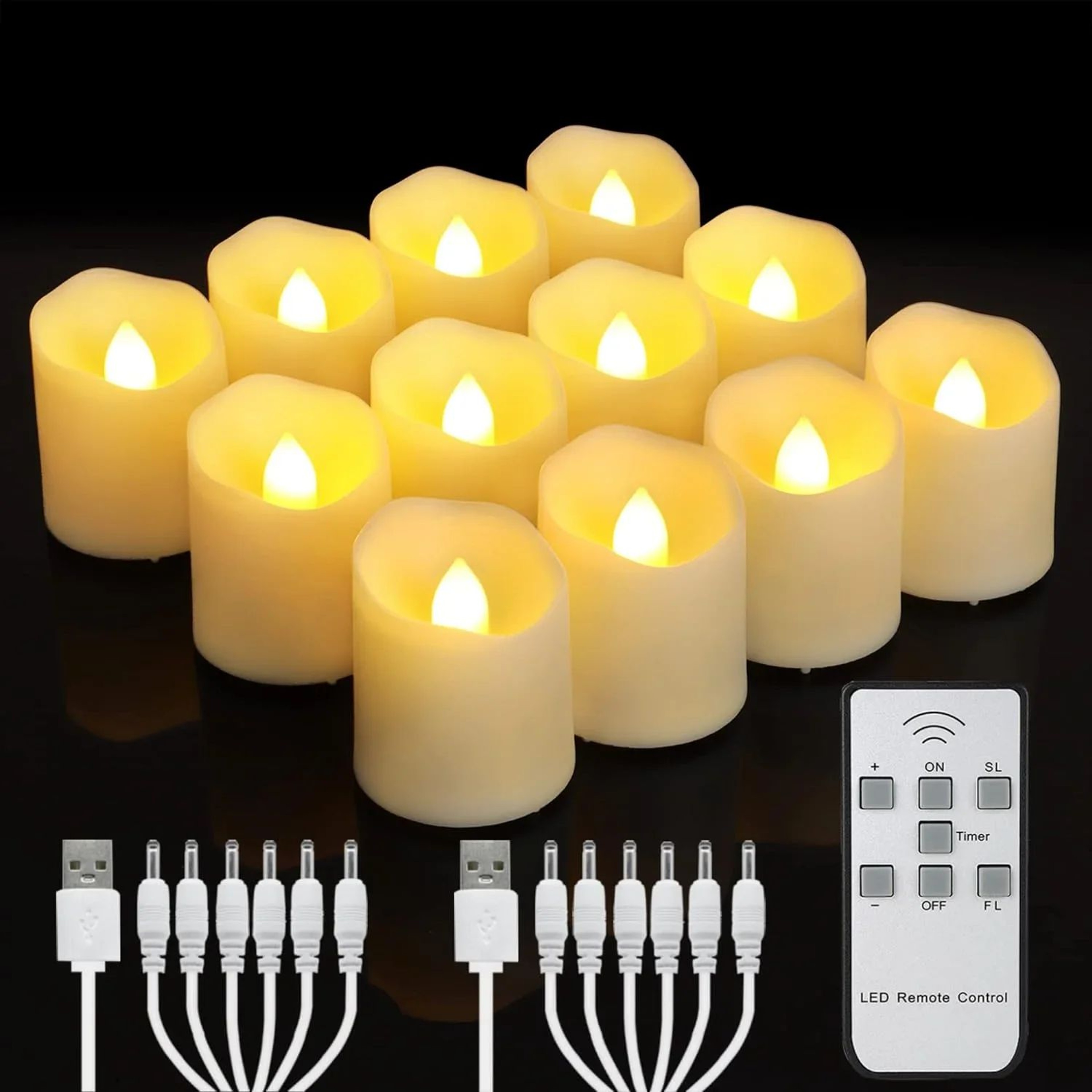 Rechargeable LED Flameless Tea Candles With Remote And Timer 0