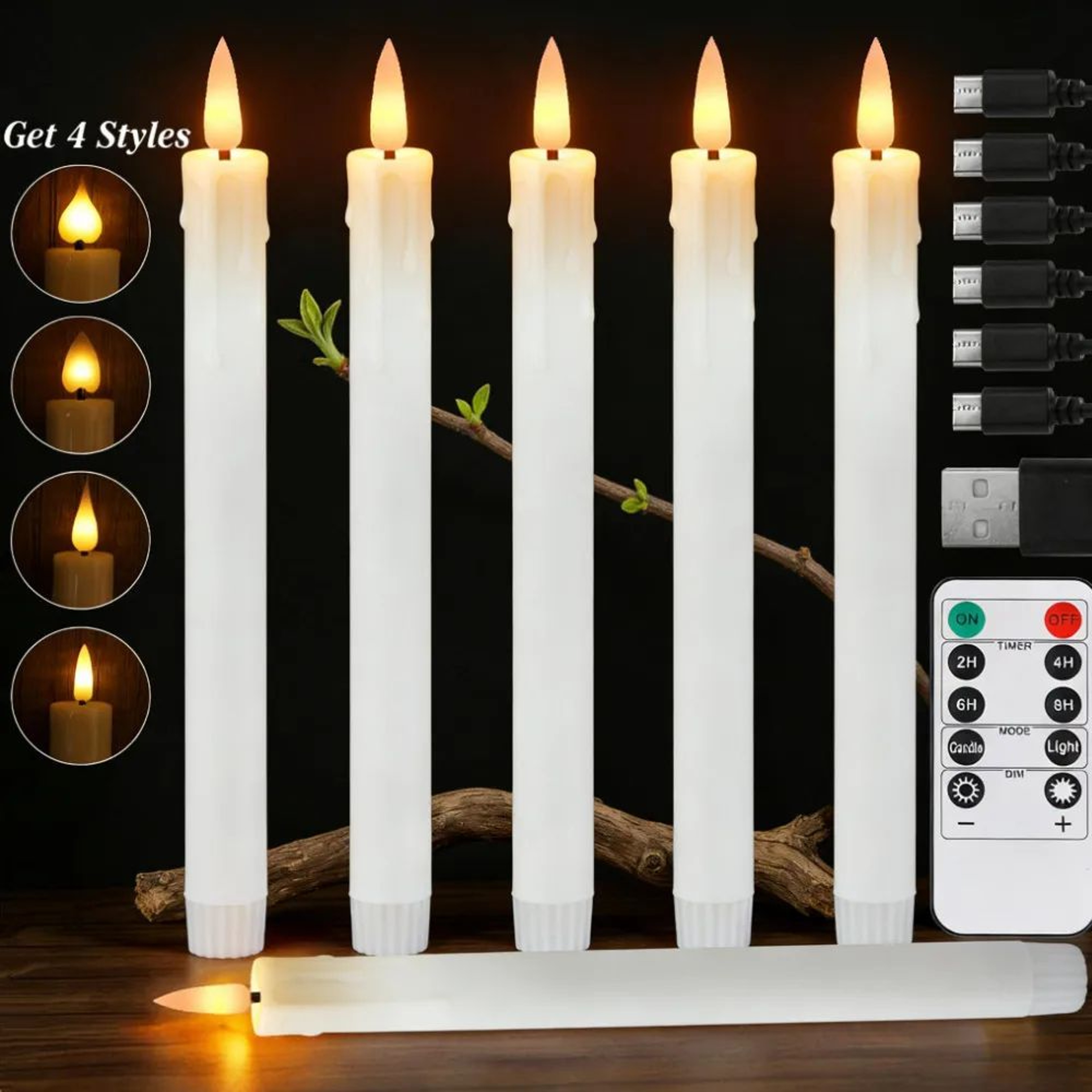 6 Piece USB Rechargeable LED Taper Candles With Remote And Timer 0