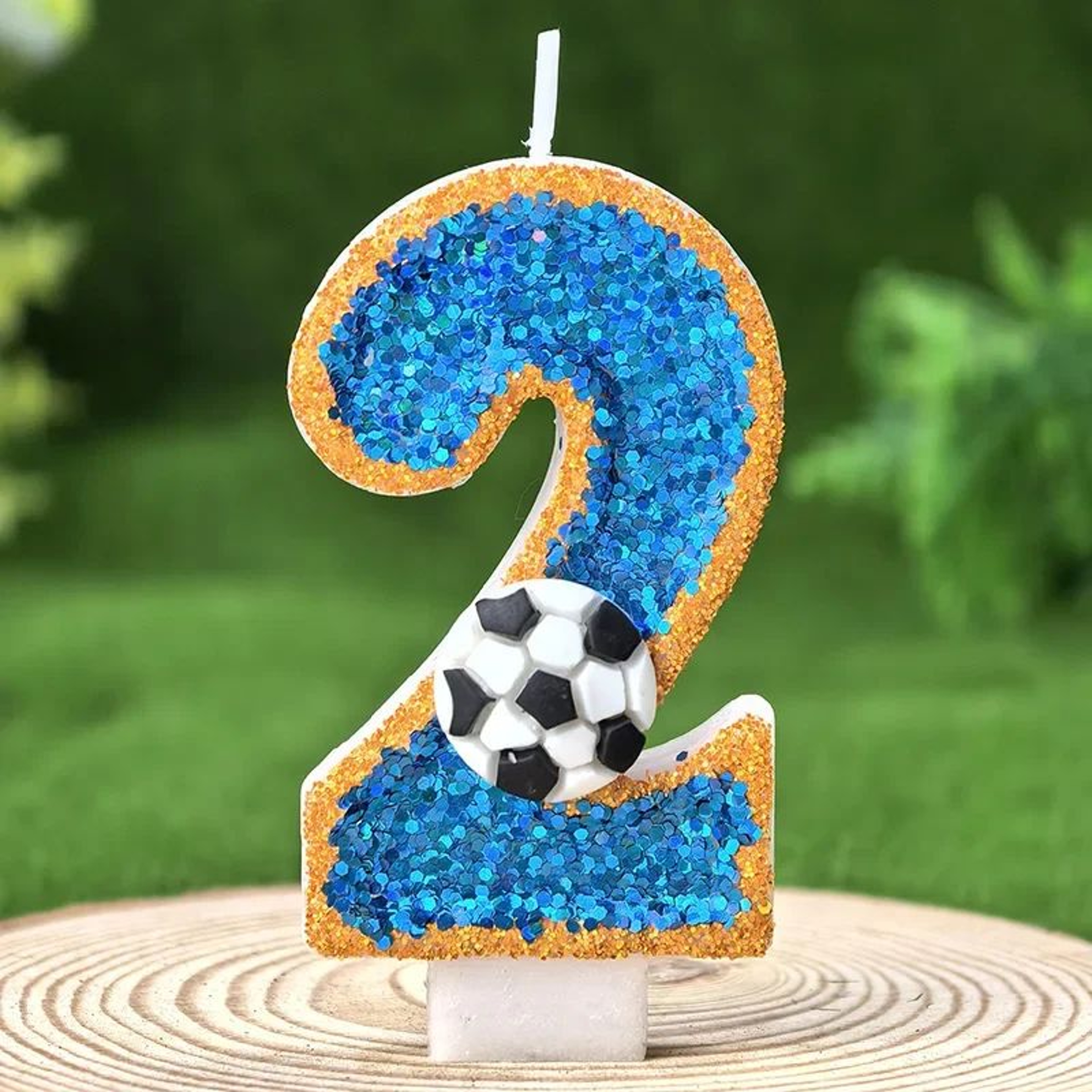 Soccer Number Birthday Cake Candle Green Glitter Design 4