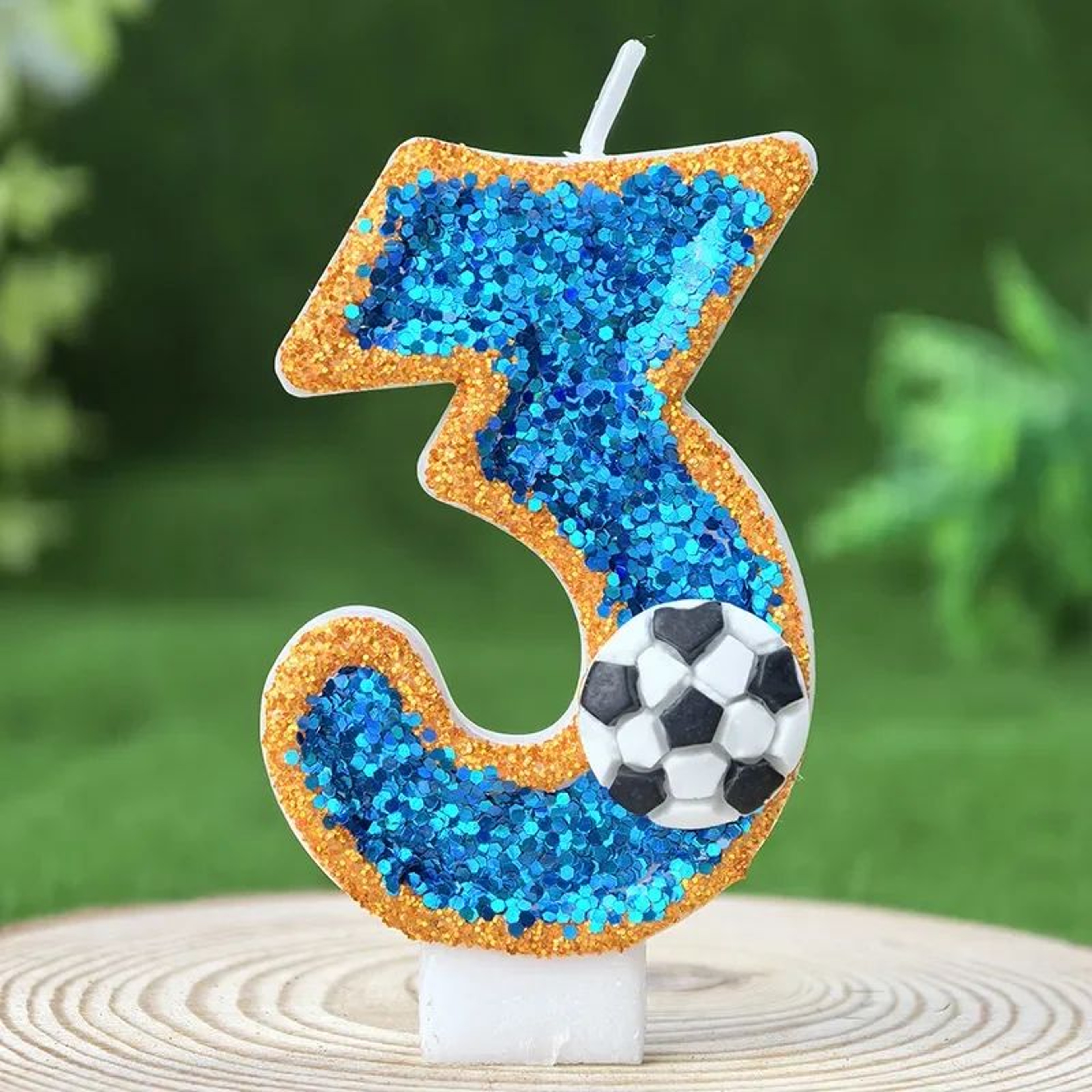 Soccer Number Birthday Cake Candle Green Glitter Design 5