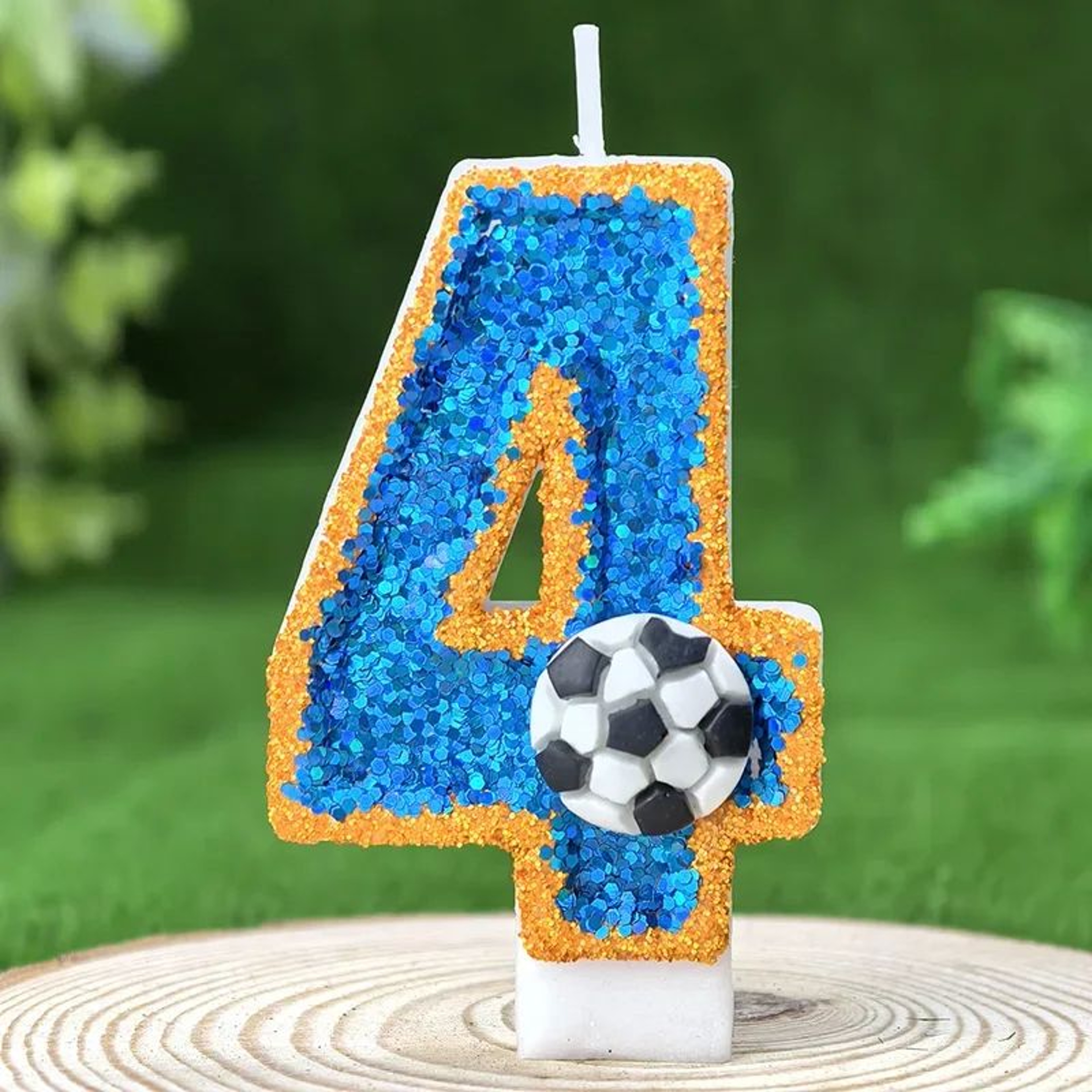 Soccer Number Birthday Cake Candle Green Glitter Design 6