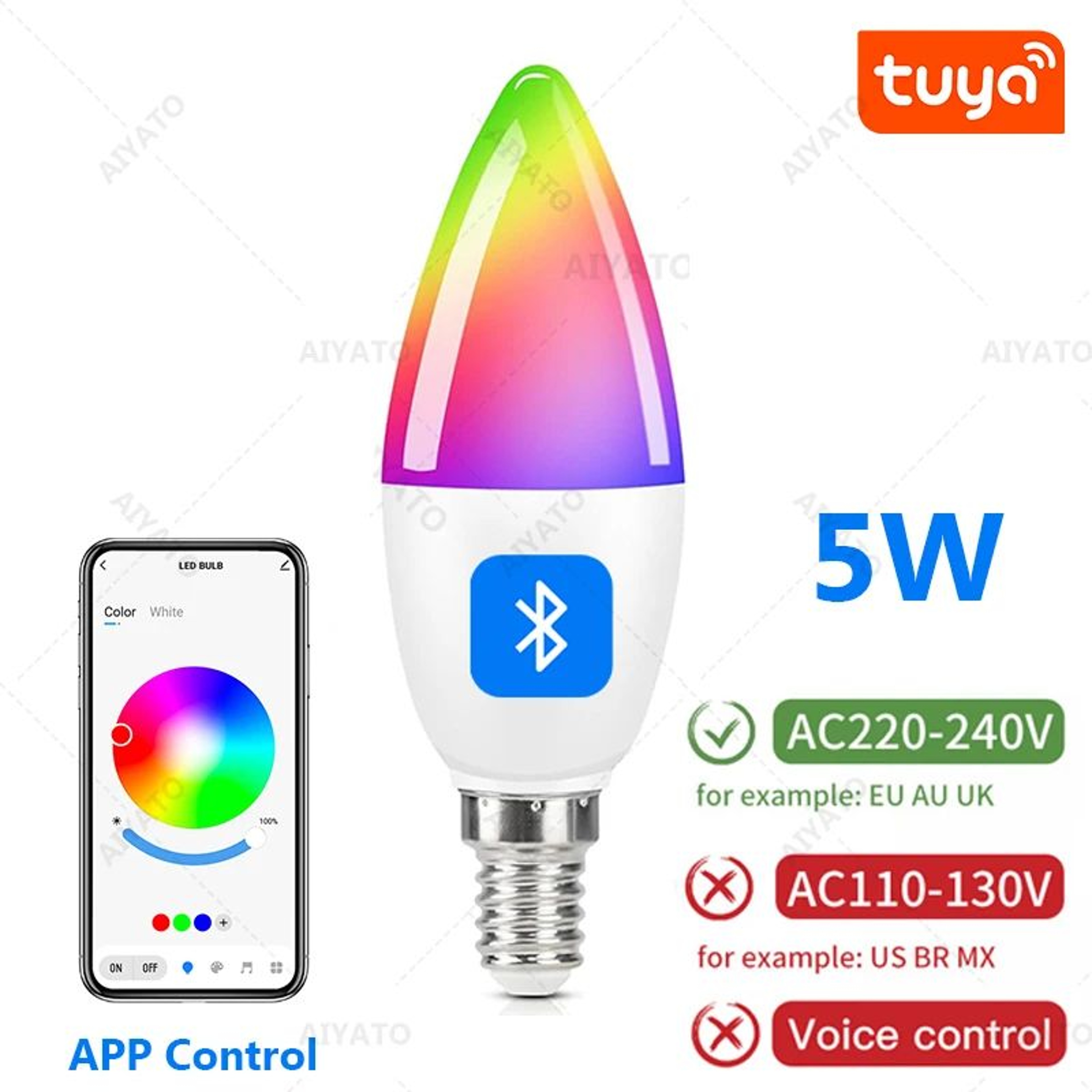 Tuya Smart E14 RGBCW LED Candle Bulb With Bluetooth Control 6