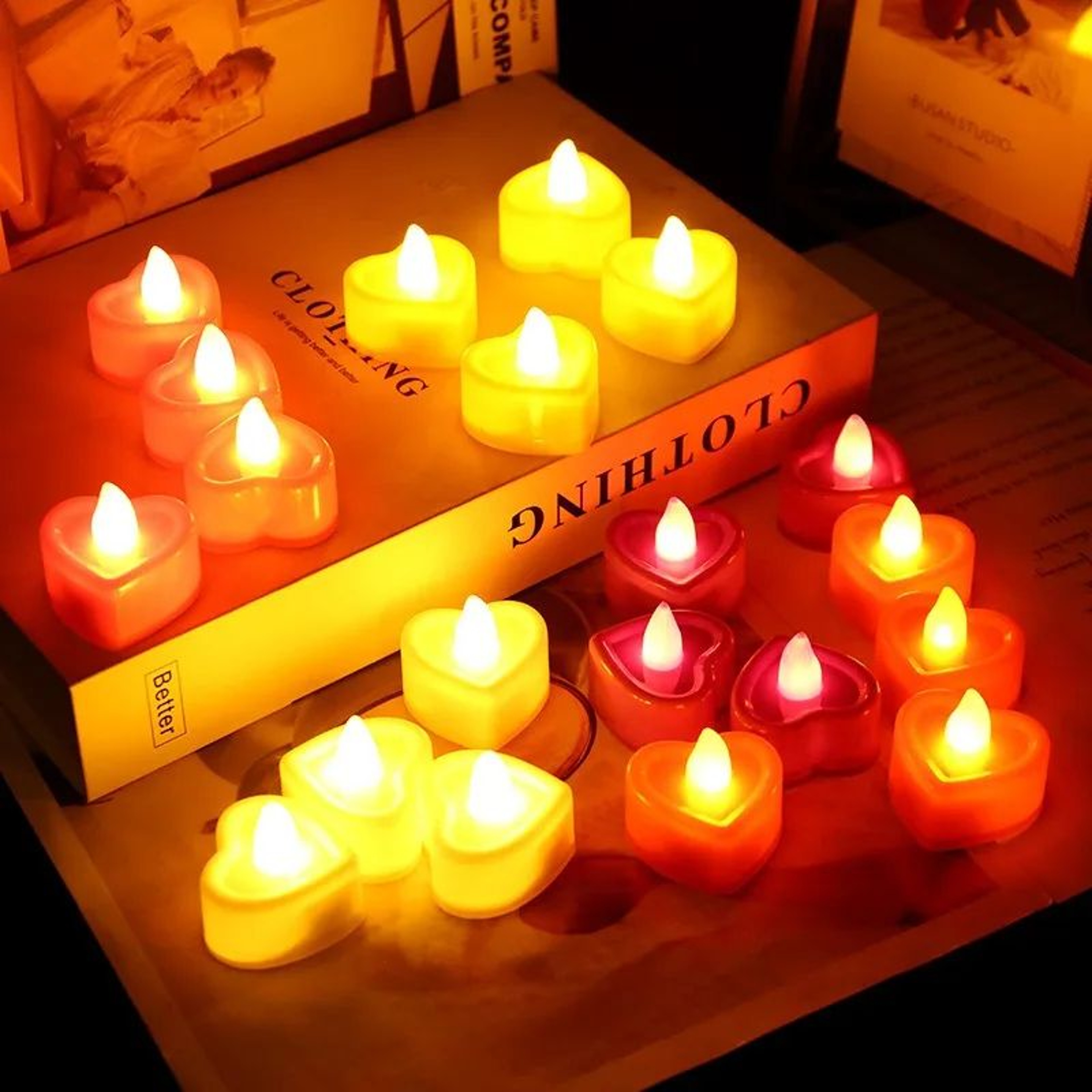 Heart Shaped LED Tealight Candles Battery Operated Flickering Lights 0