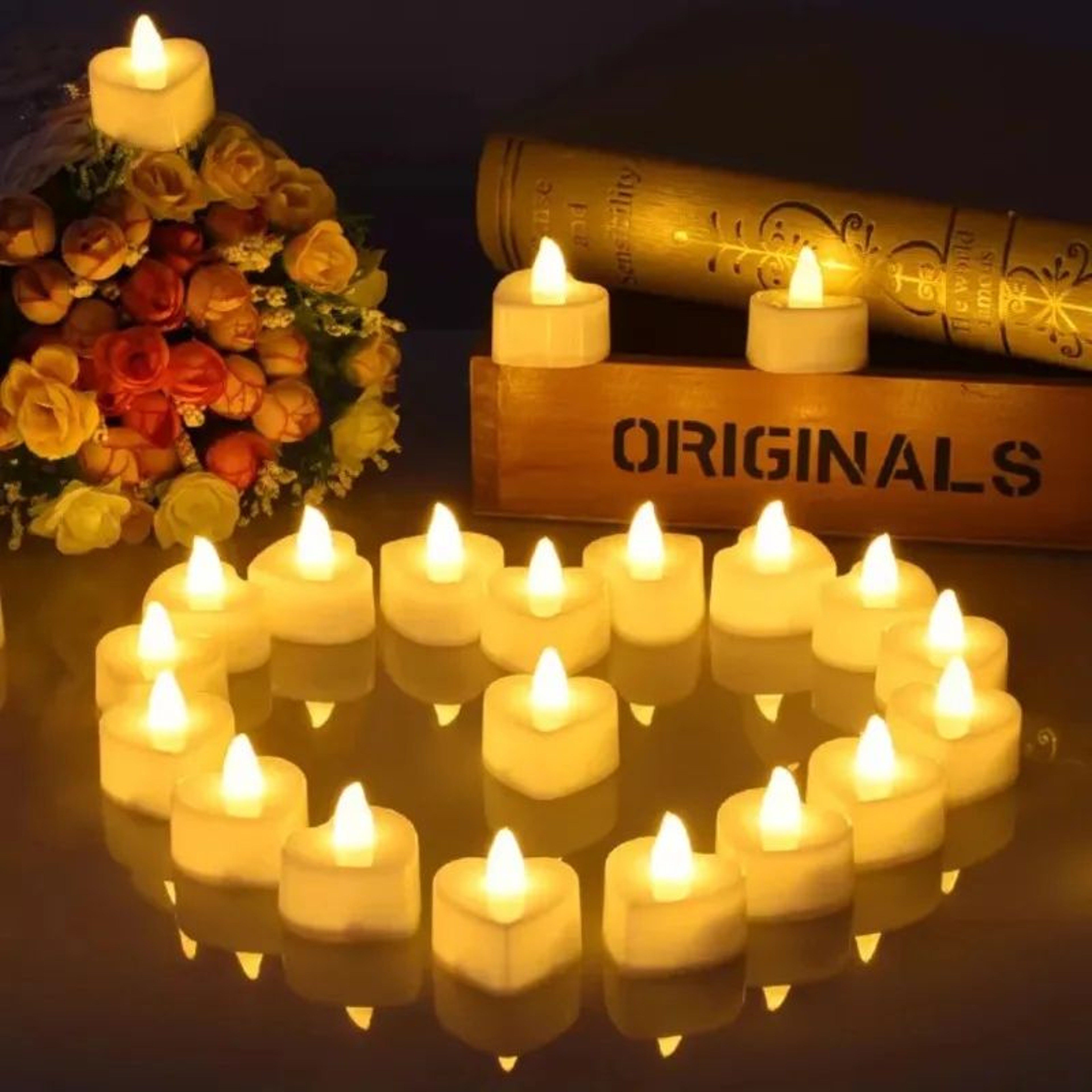 Heart Shaped LED Tealight Candles Battery Operated Flickering Lights 1